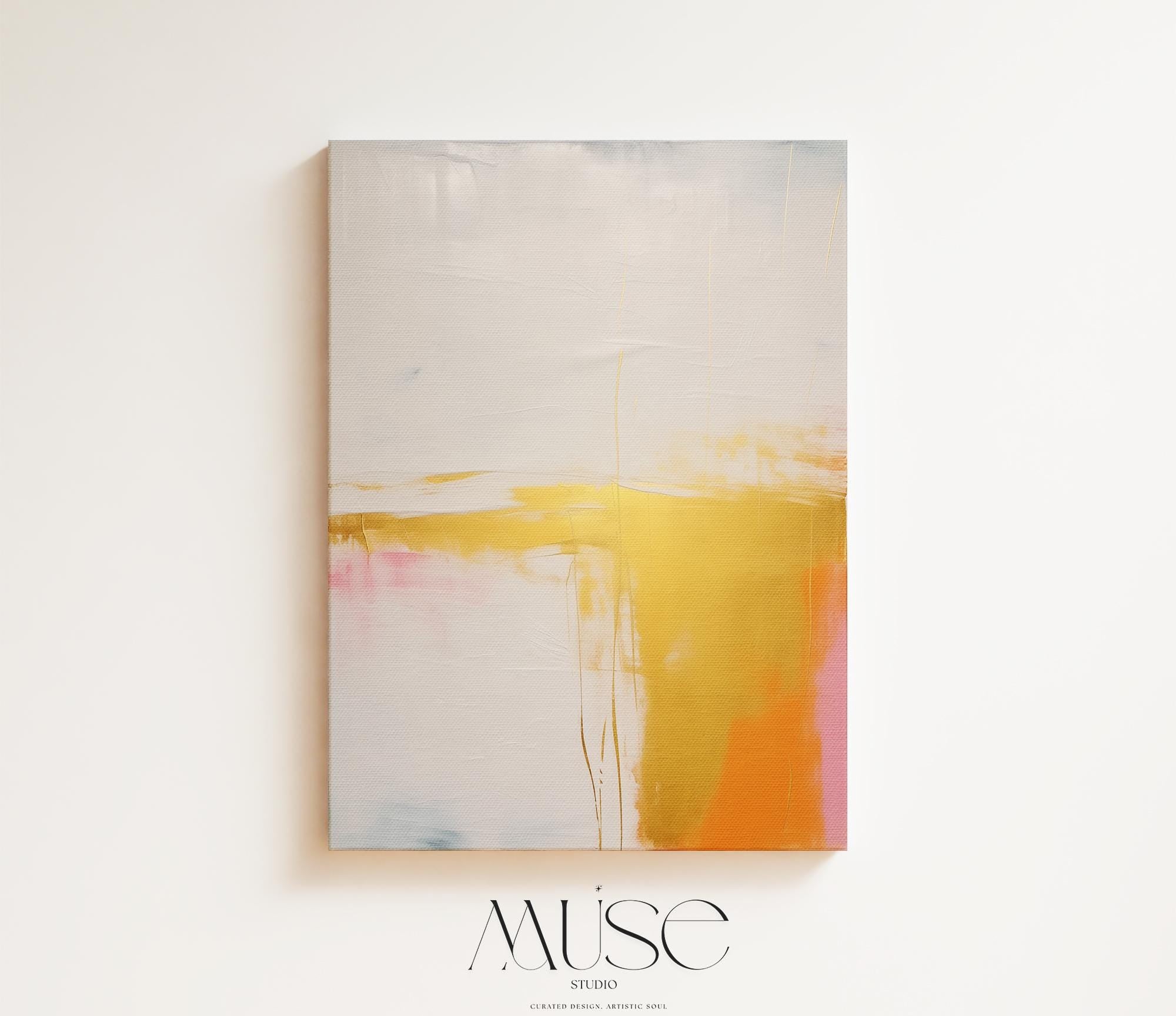 Metallic Color Pop Canvas Art Yellow White Pink Large Abstract Painting Bright Minimalist Decor Boho Style for Statement Decor Home 367