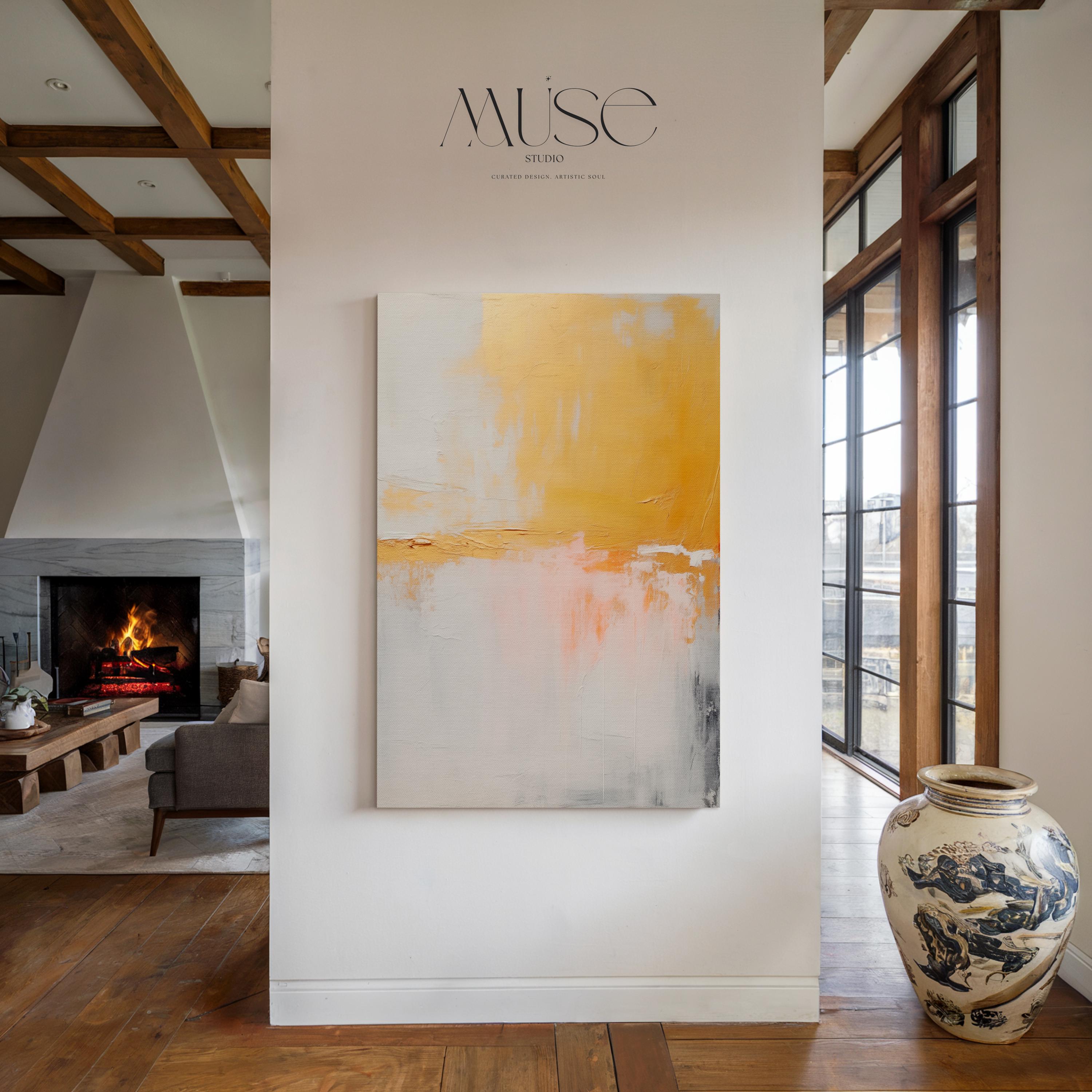 Large Canvas Wall Art Yellow White Gold Abstract Painting Metallic Luster Soft Neutral Decor Nature Inspired Art for Living Room 209