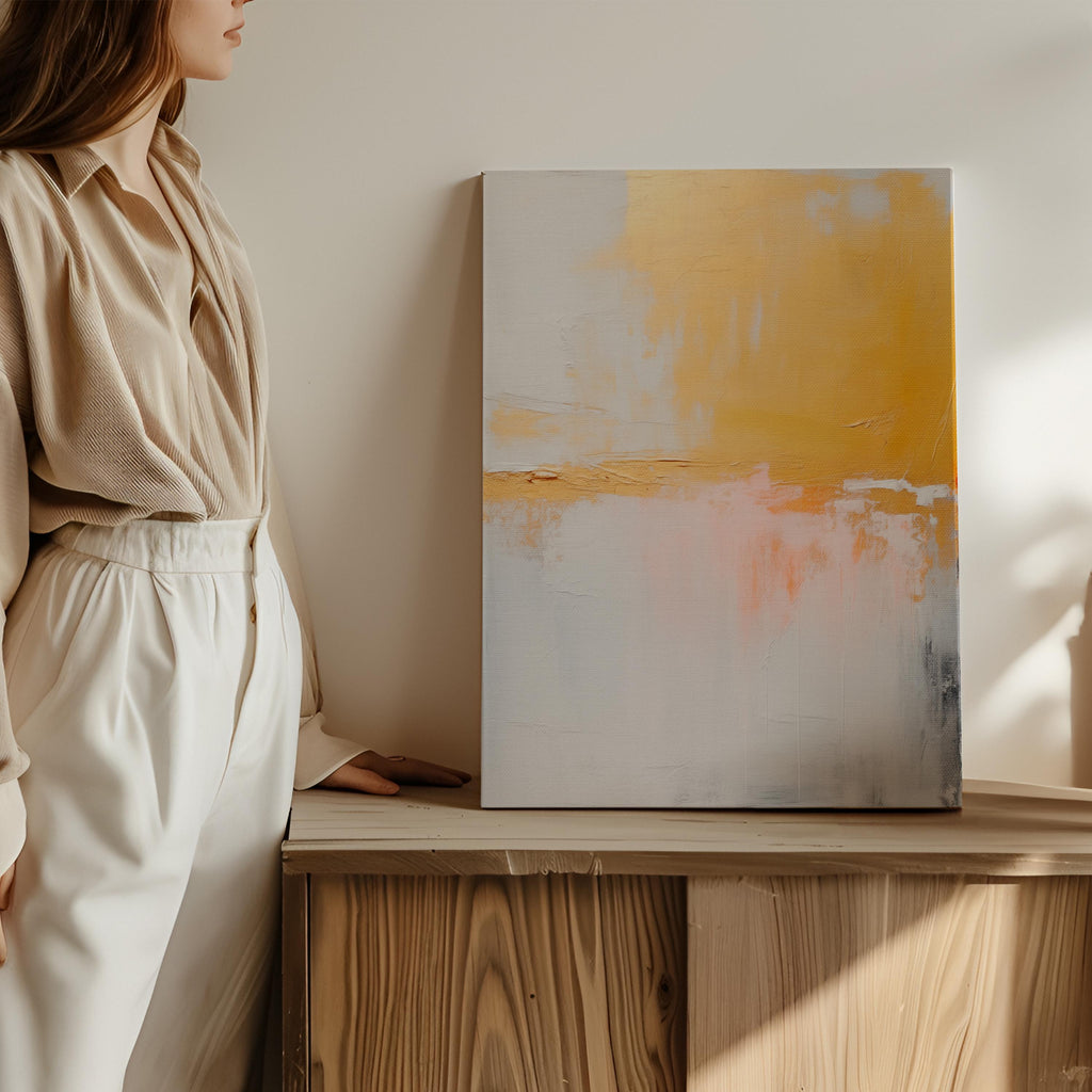 Large Canvas Wall Art Yellow White Gold Abstract Painting Metallic Luster Soft Neutral Decor Nature Inspired Art for Living Room 209