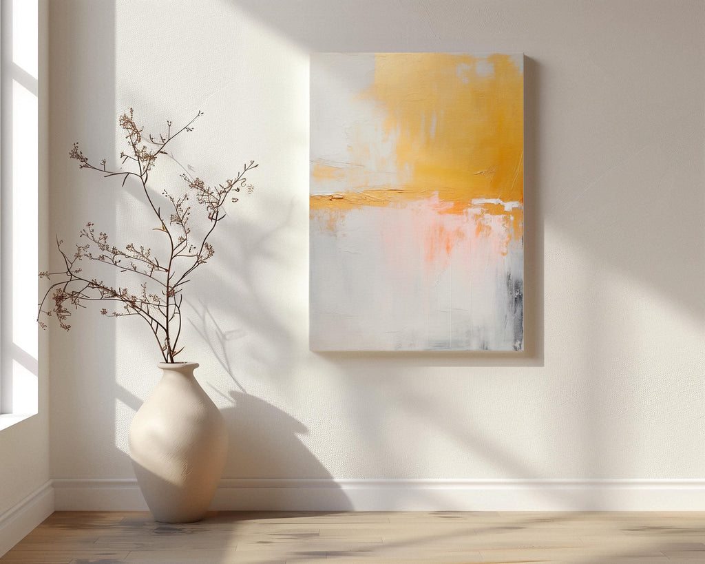 Large Canvas Wall Art Yellow White Gold Abstract Painting Metallic Luster Soft Neutral Decor Nature Inspired Art for Living Room 209