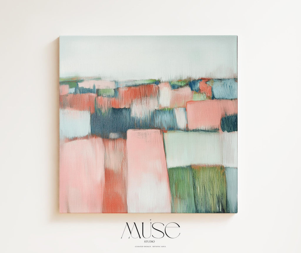 Oversized Abstract Canvas Art Coral Pink Green Large Modern Painting Eclectic Boho Muted Modern Home Decor for Living Room Bedroom 385