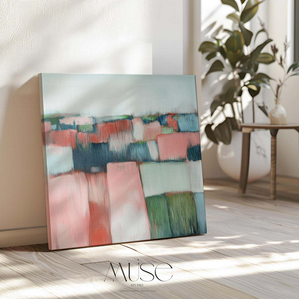 Oversized Abstract Canvas Art Coral Pink Green Large Modern Painting Eclectic Boho Muted Modern Home Decor for Living Room Bedroom 385 Stretched Canvas Art Large abstract wall decor on stretched canvas, gallery-wrapped and ready to hang. Perfect for colorful wall art in living rooms, office spaces, and design projects. Giclée canvas print with bold brushwork and vibrant modern style for impactful home decor. Muse Studio Decor Art.
