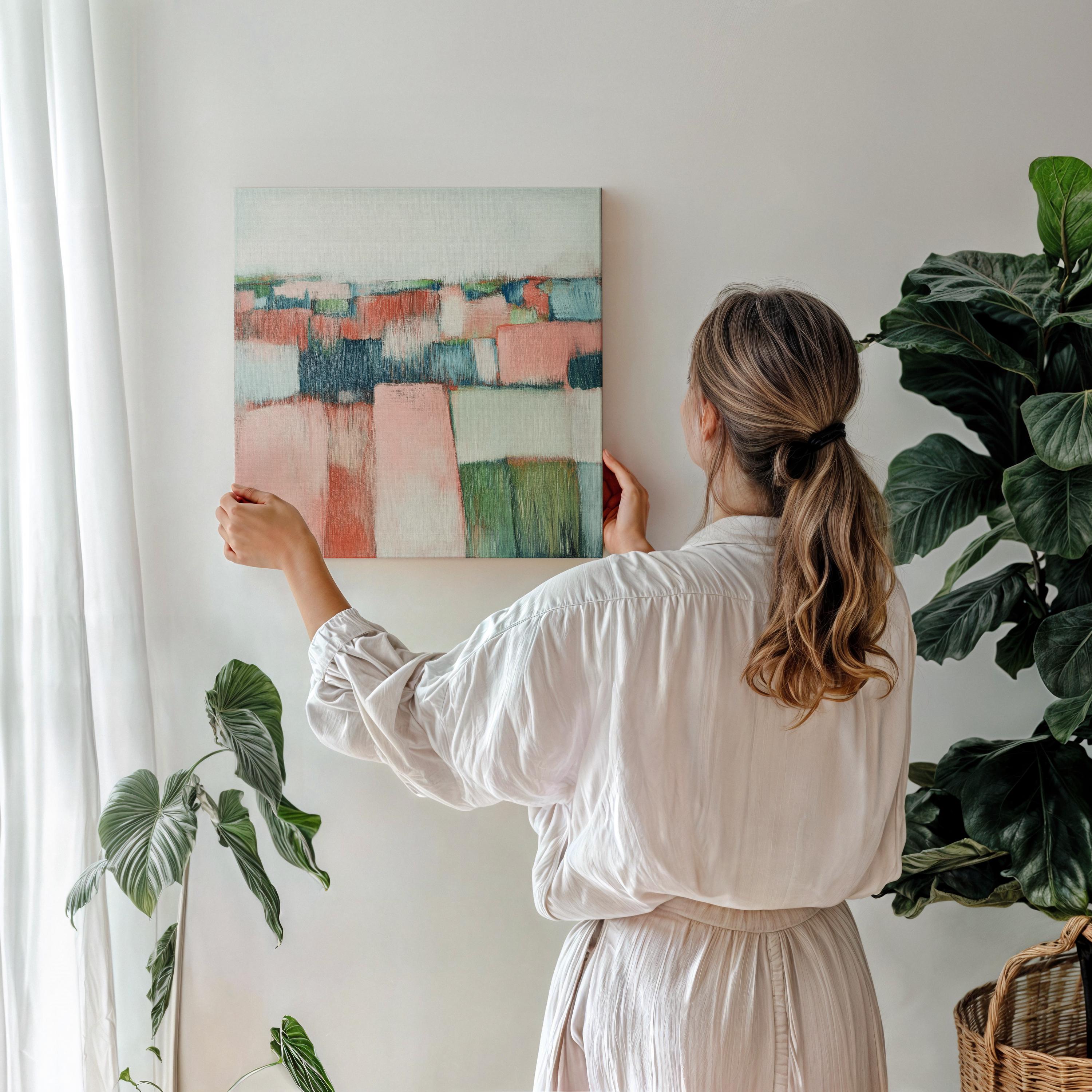 Oversized Abstract Canvas Art Coral Pink Green Large Modern Painting Eclectic Boho Muted Modern Home Decor for Living Room Bedroom 385 Stretched Canvas Art Large abstract wall decor on stretched canvas, gallery-wrapped and ready to hang. Perfect for colorful wall art in living rooms, office spaces, and design projects. Giclée canvas print with bold brushwork and vibrant modern style for impactful home decor. Muse Studio Decor Art.
