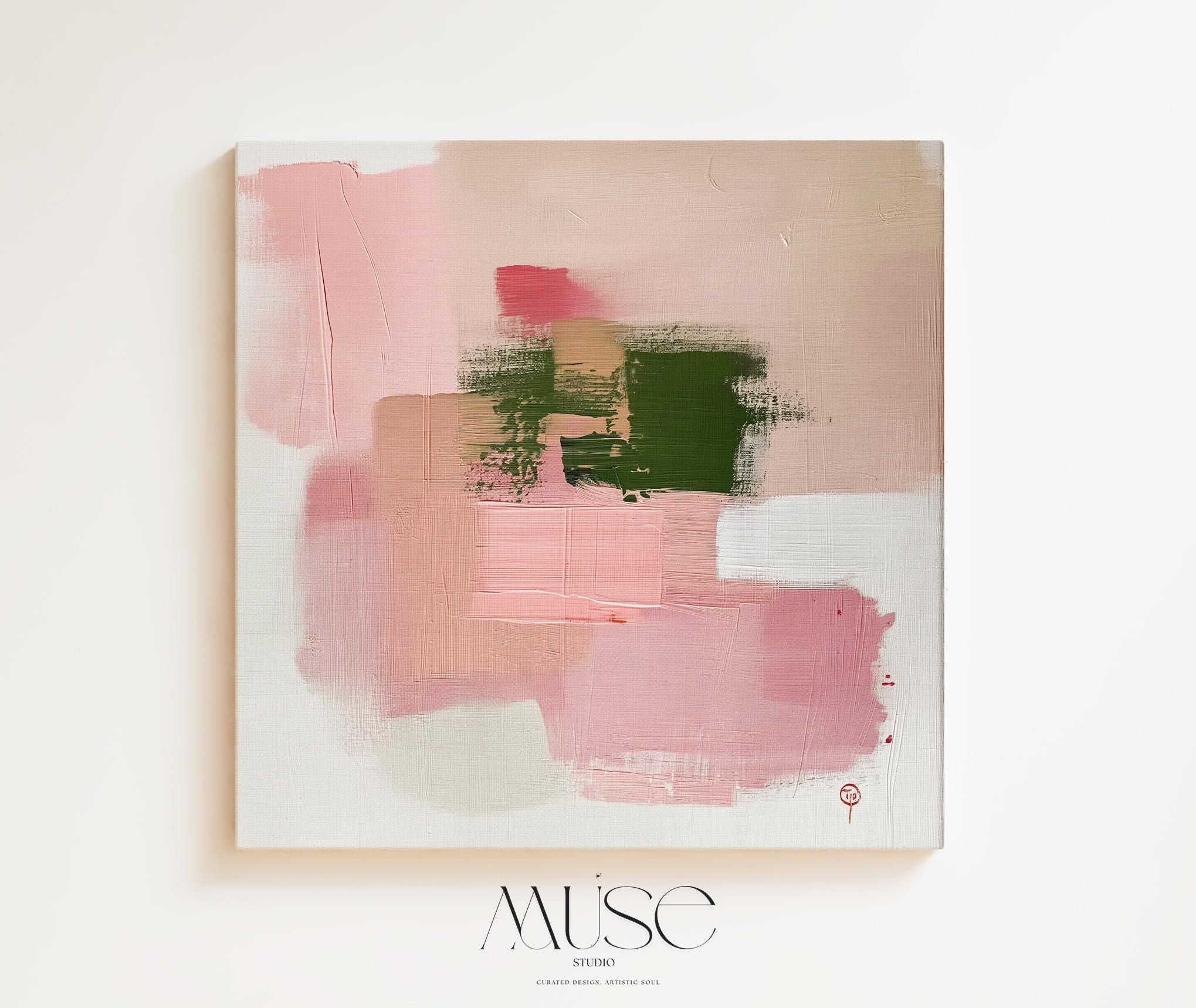 Large Abstract Canvas Art Pink Green Minimalist Color Pop Painting for Living Room Eclectic Modern Home Decor Fresh Statement 352