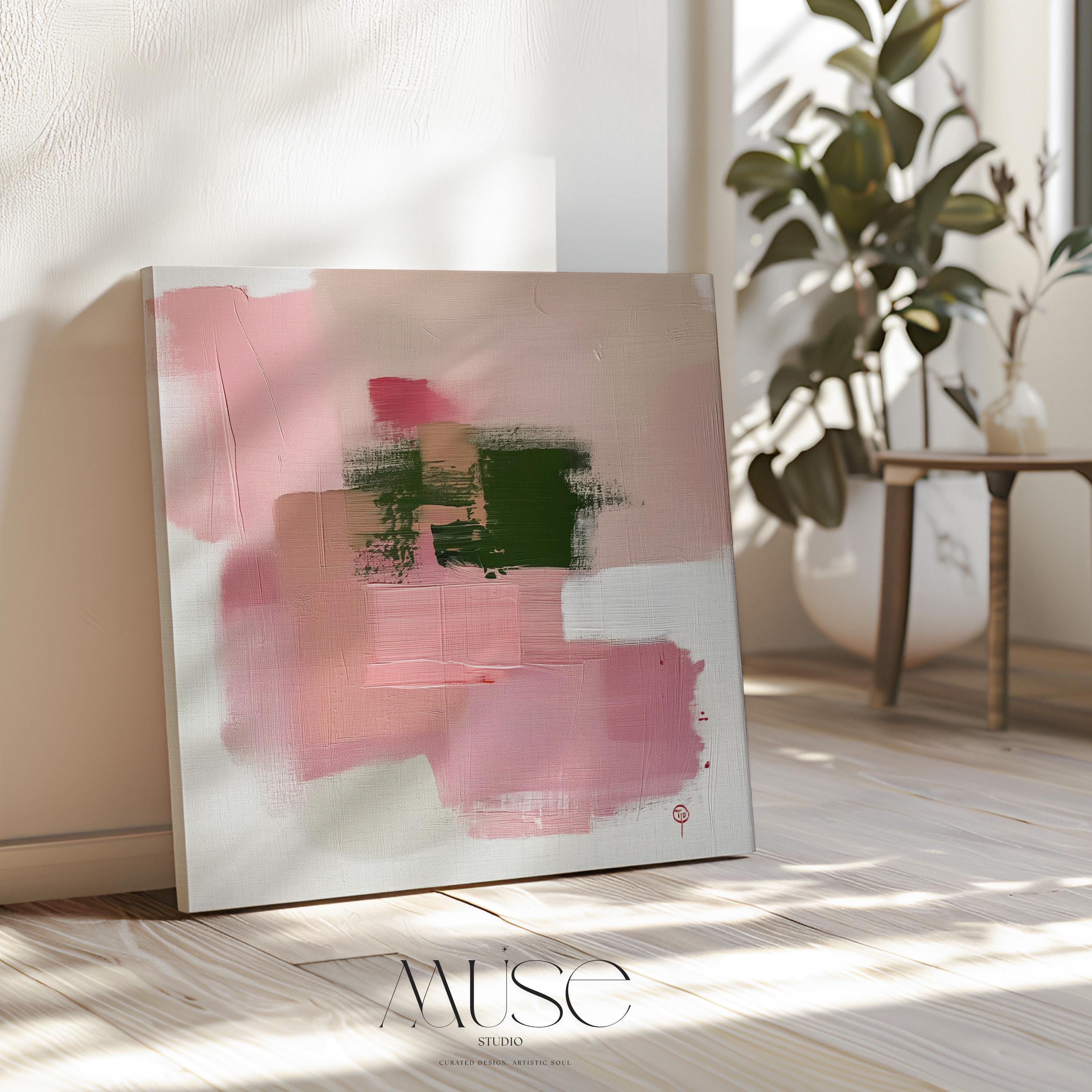 Large Abstract Canvas Art Pink Green Minimalist Color Pop Painting for Living Room Eclectic Modern Home Decor Fresh Statement 352