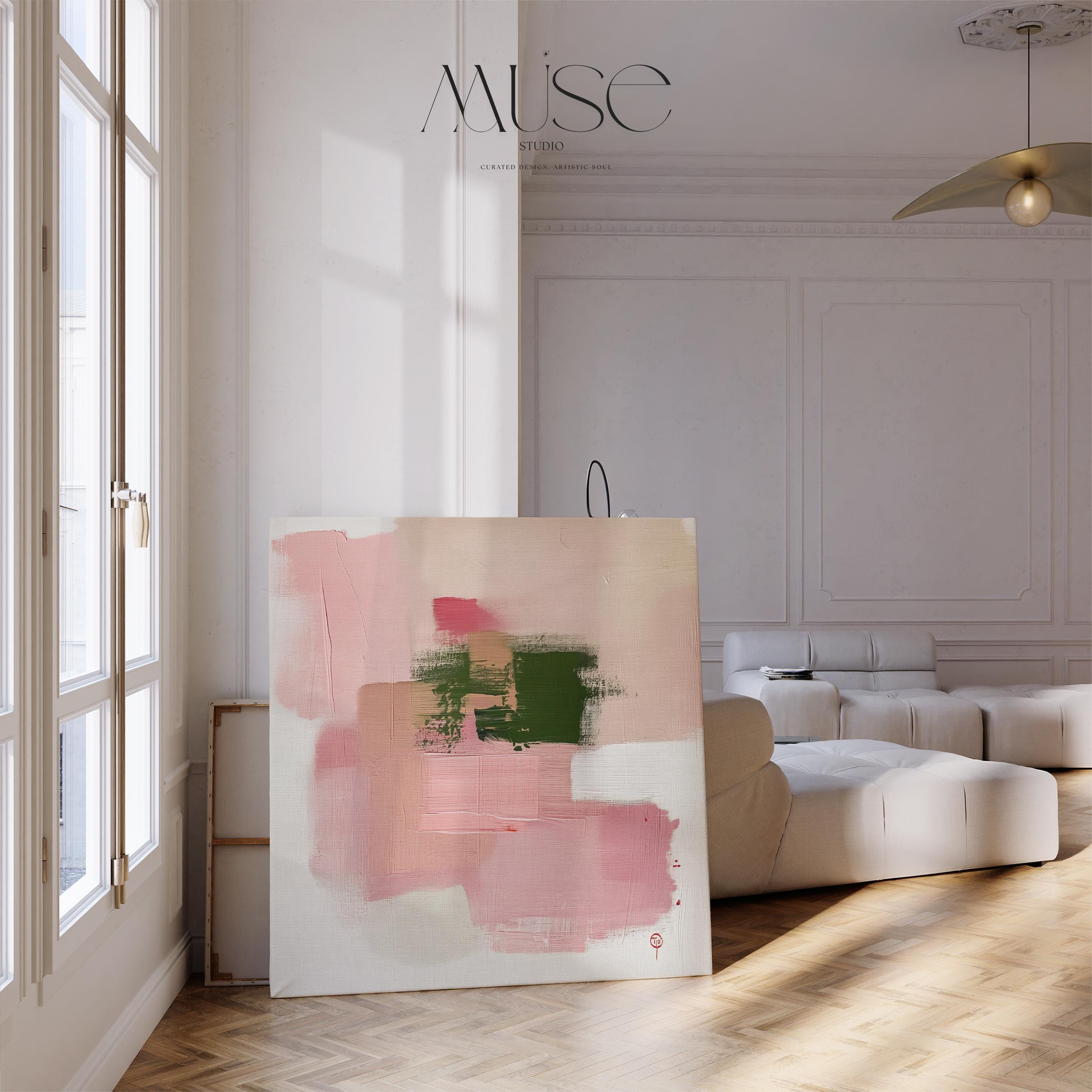 Large Abstract Canvas Art Pink Green Minimalist Color Pop Painting for Living Room Eclectic Modern Home Decor Fresh Statement 352