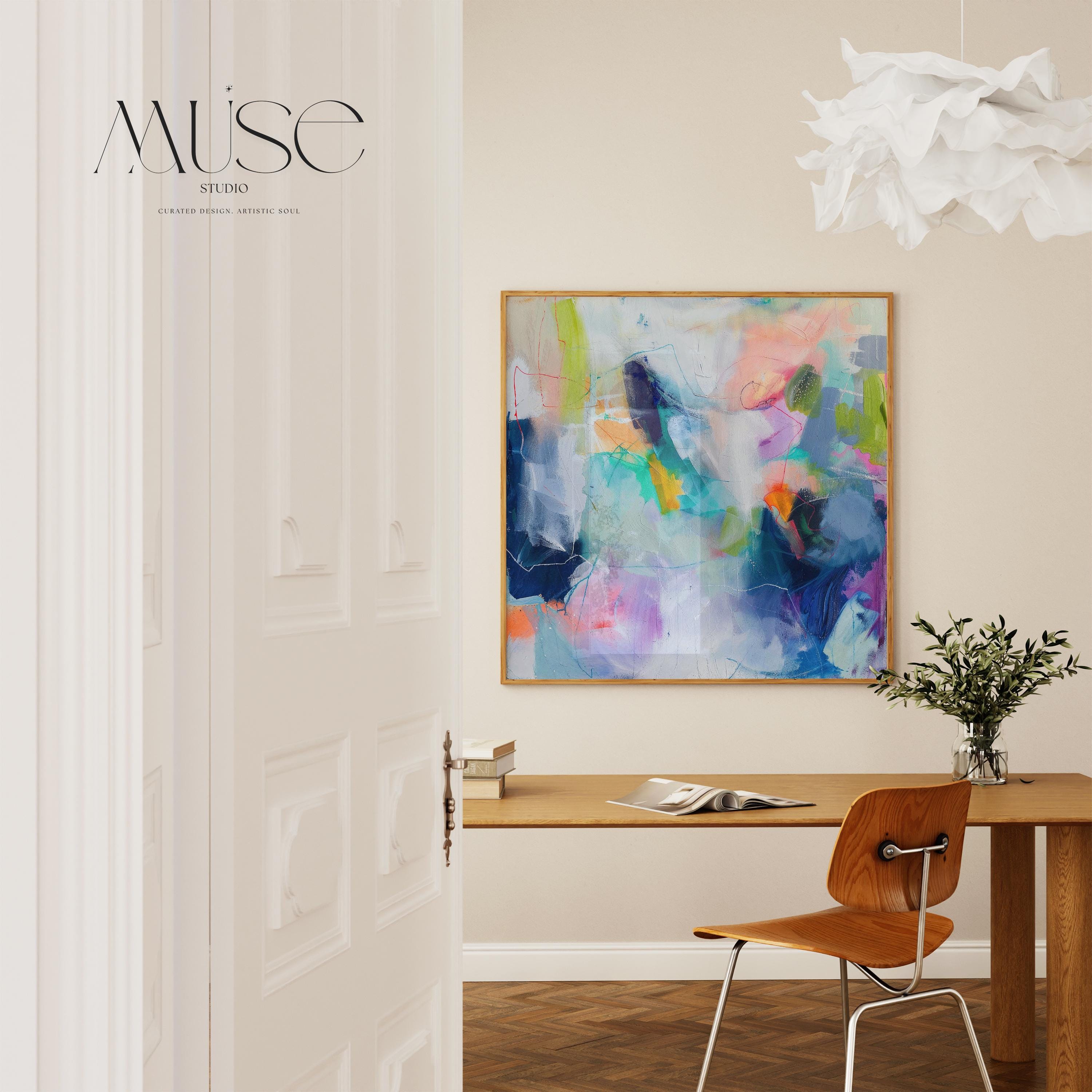 Bright Abstract Art Print Poster in Pink Blue Green, Colorful Wall Decor for Dorm, Bedroom, or Office, Preppy Aesthetic Statement Art 249