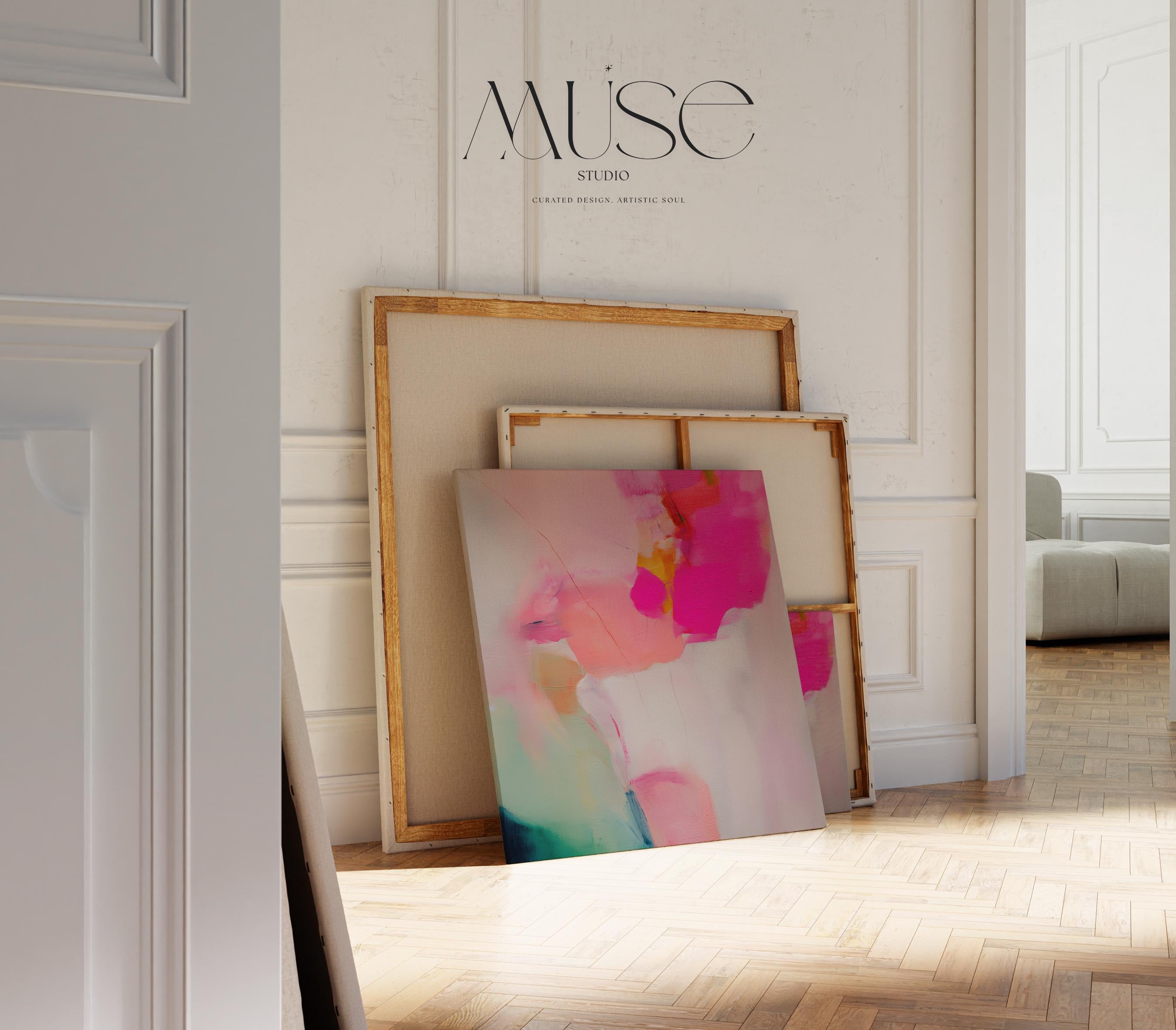 Square Canvas Wall Art in Hot Pink and Coral, Color Pop Abstract Painting for Living Room or Bedroom, Modern Bold Statement Decor 433