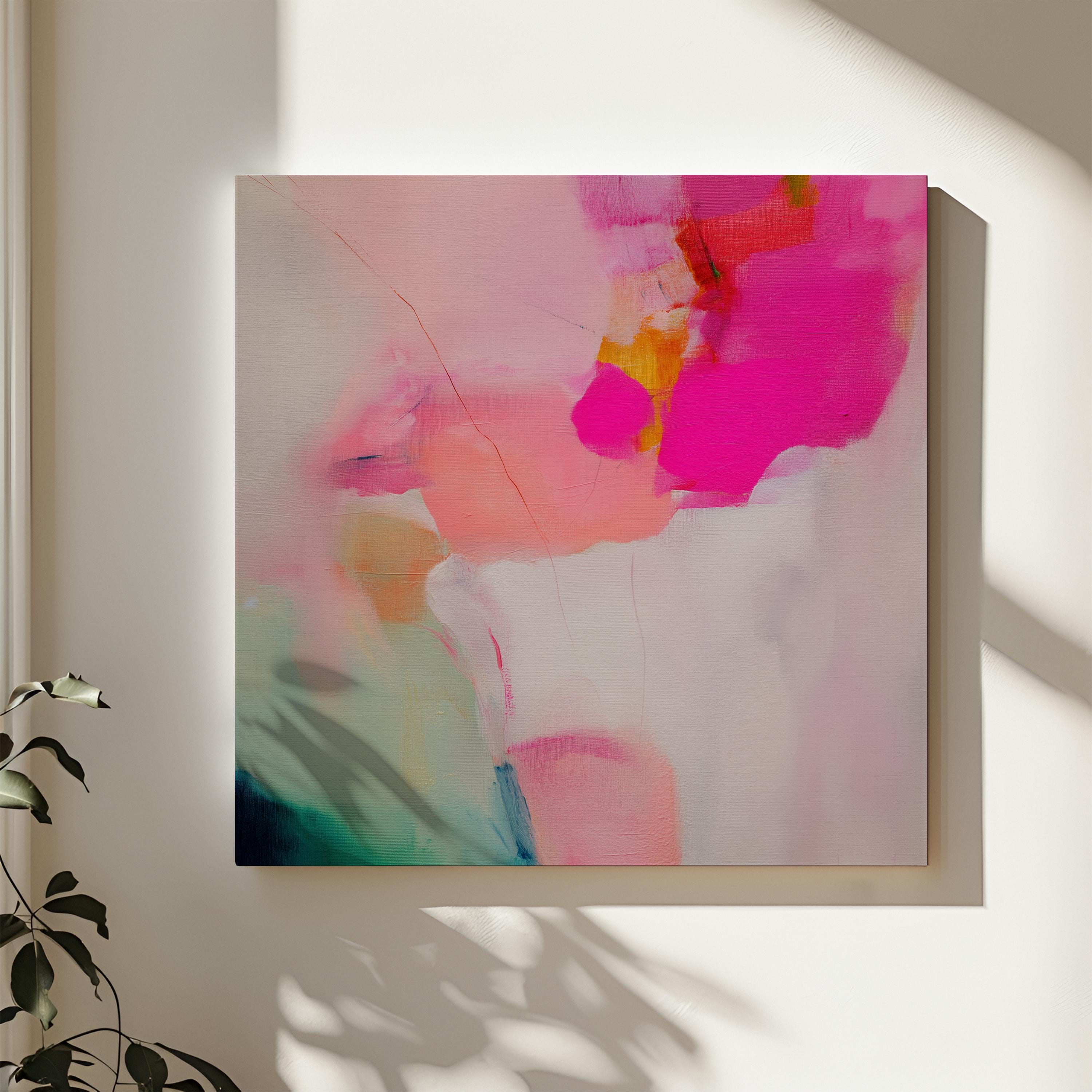 Square Canvas Wall Art in Hot Pink and Coral, Color Pop Abstract Painting for Living Room or Bedroom, Modern Bold Statement Decor 433 wall art prints, living room decor, abstract painting, abstract art, modern wall art, modern art, living room art, abstract wall art, canvas wall art, wall art, abstract print, colorful wall art Stretched Canvas Art Large abstract wall decor on stretched canvas, gallery-wrapped and ready to hang. Giclée canvas print Muse Studio Decor Art.