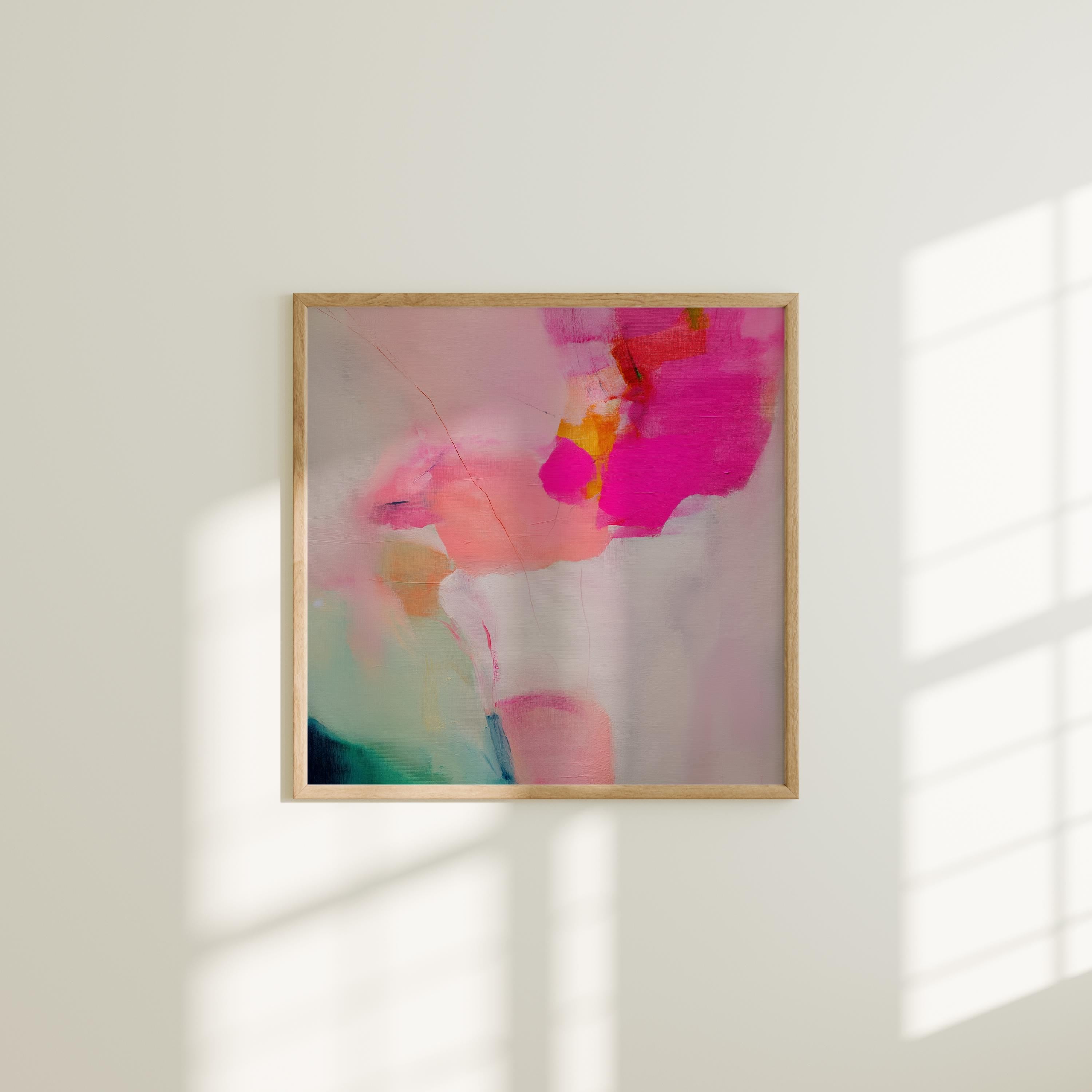 Bright Abstract Poster in Pink Fuchsia and Orange, Color Pop Art Print for Dorms or Bedrooms, Preppy Modern Wall Decor for Bold Interiors