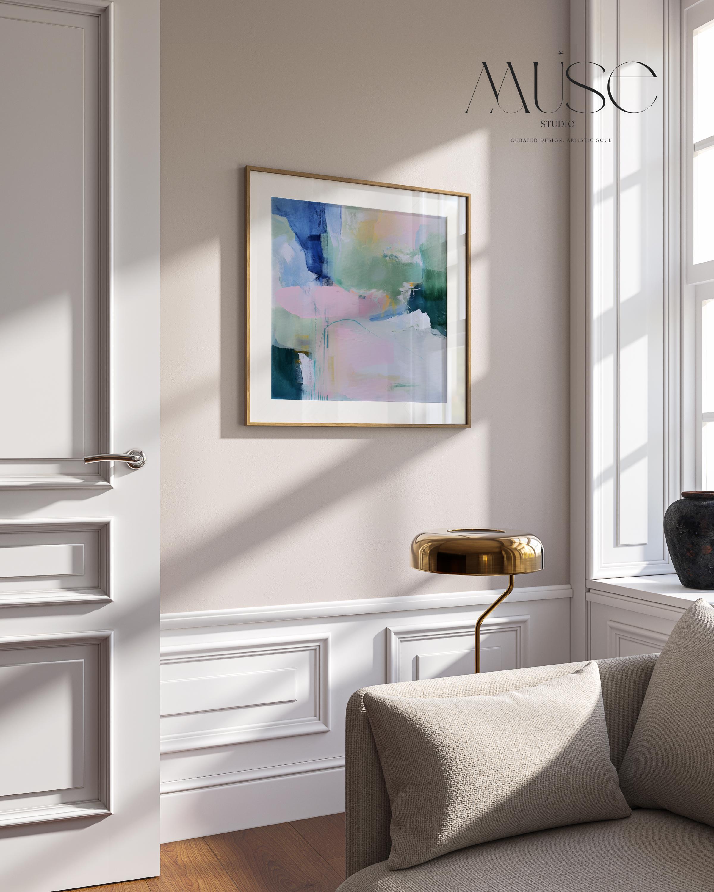 Pastel Abstract Art Print in Green and Lavender, Fine Art Poster for Modern Bedrooms, Calm Minimal Wall Decor for Curated Interiors