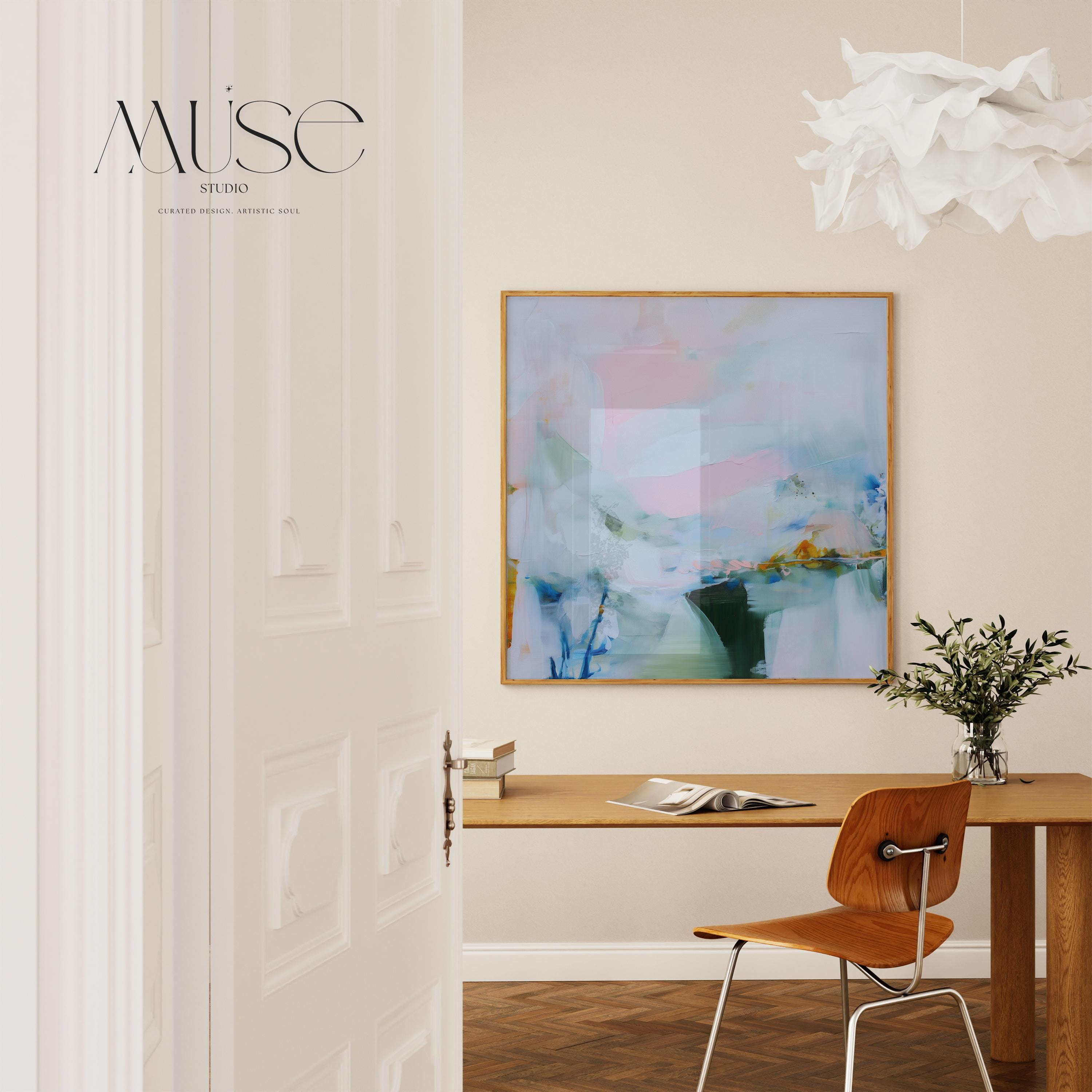 Pastel Abstract Art Print in Blush Pink Blue and Sage Green, Soft Minimalist Wall Poster for Bedroom Home Office, Modern Coastal Decor 420