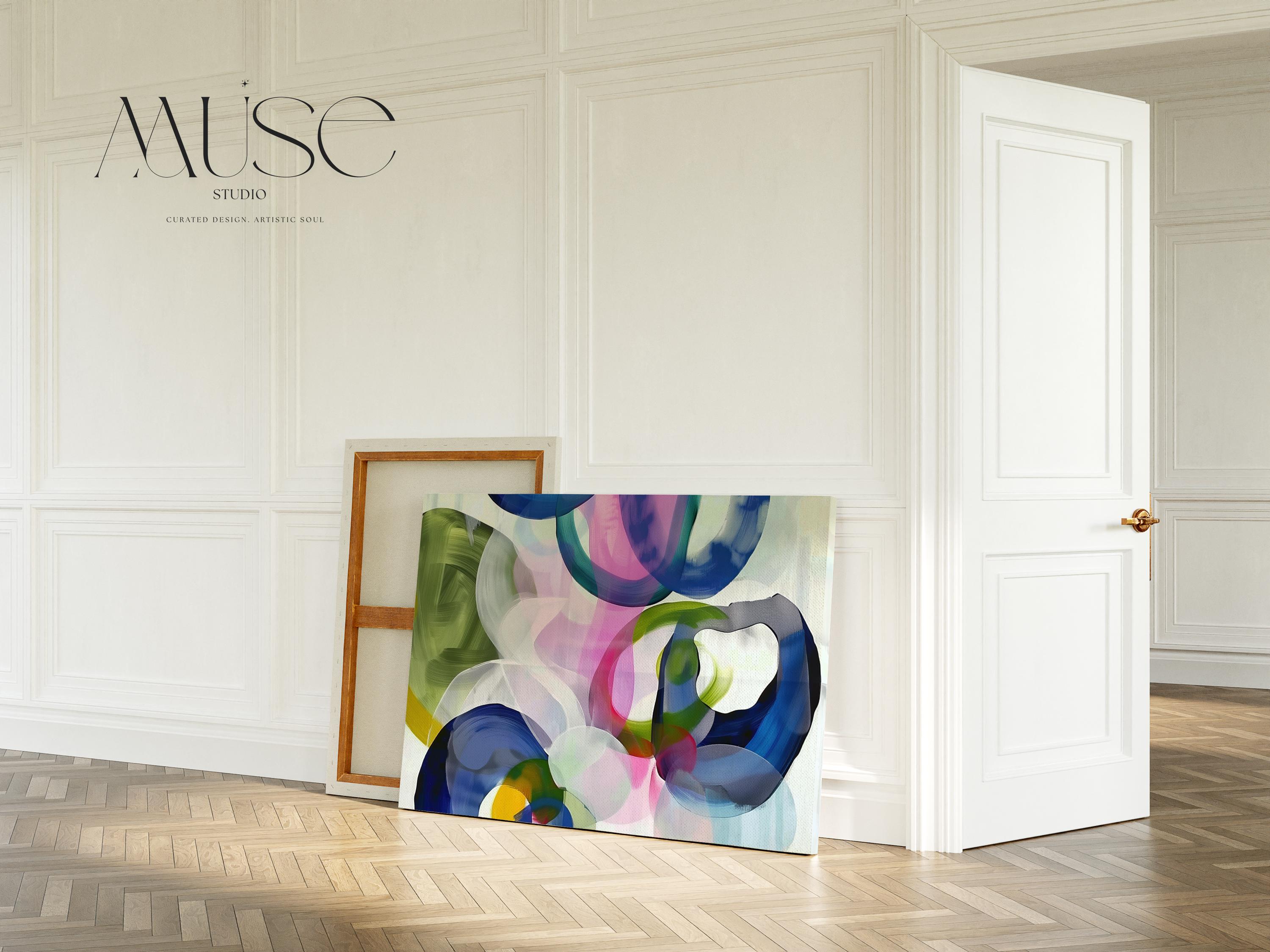 Colorful Abstract Canvas Wall Art in Navy Green Pink & Blue, Oversized Bold Modern Artwork for Office or Living Room, Contemporary Decor 377 wall art prints, living room decor, abstract painting, abstract art, modern wall art, modern art, living room art, abstract wall art, canvas wall art, wall art, abstract print, colorful wall art. Stretched Canvas Art Large abstract wall decor on stretched canvasGiclée canvas print with bold brushwork and vibrant modern style for impactful home decor