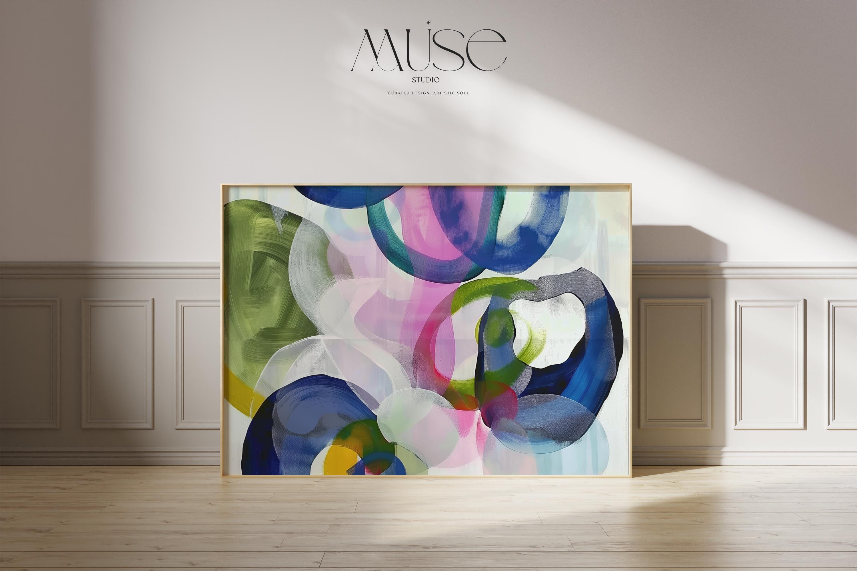 Colorful Abstract Art Print in Navy Green Pink and Blue, Bold Modern Poster for Office or Living Room, Large Statement Wall Decor 377 Wall Art Prints, living room decor, abstract painting, abstract art, modern wall art, modern art, living room art, horizontal, abstract wall art, canvas wall art, wall art, abstract print, colorful wall art