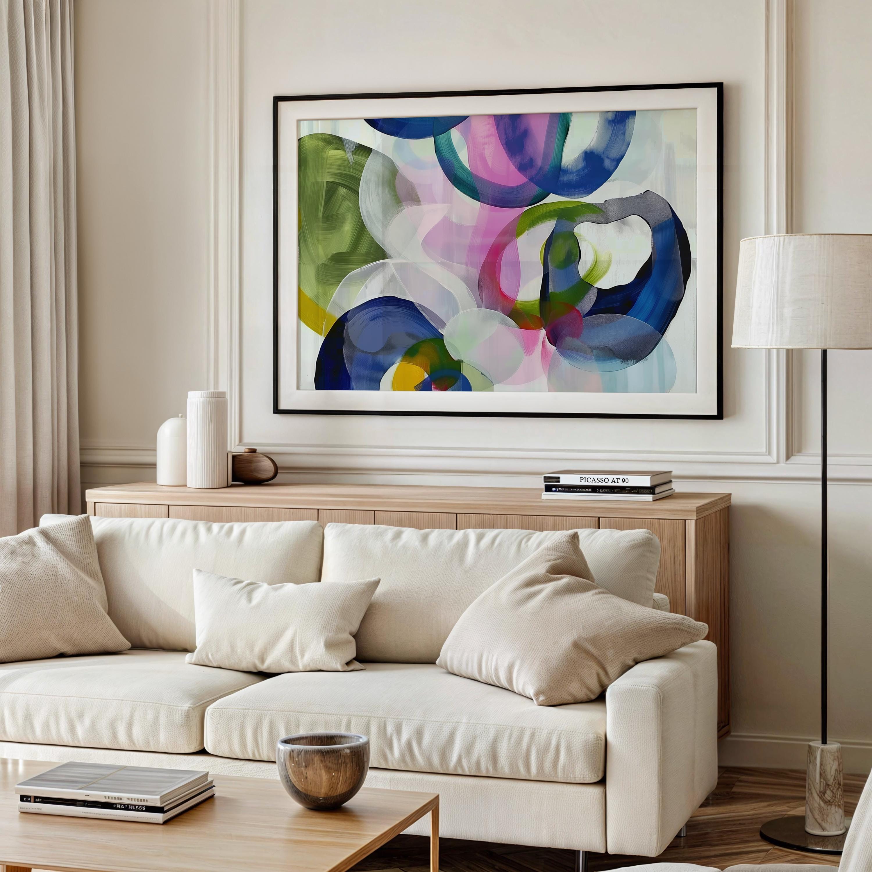 Colorful Abstract Art Print in Navy Green Pink and Blue, Bold Modern Poster for Office or Living Room, Large Statement Wall Decor 377 Wall Art Prints, living room decor, abstract painting, abstract art, modern wall art, modern art, living room art, horizontal, abstract wall art, canvas wall art, wall art, abstract print, colorful wall art