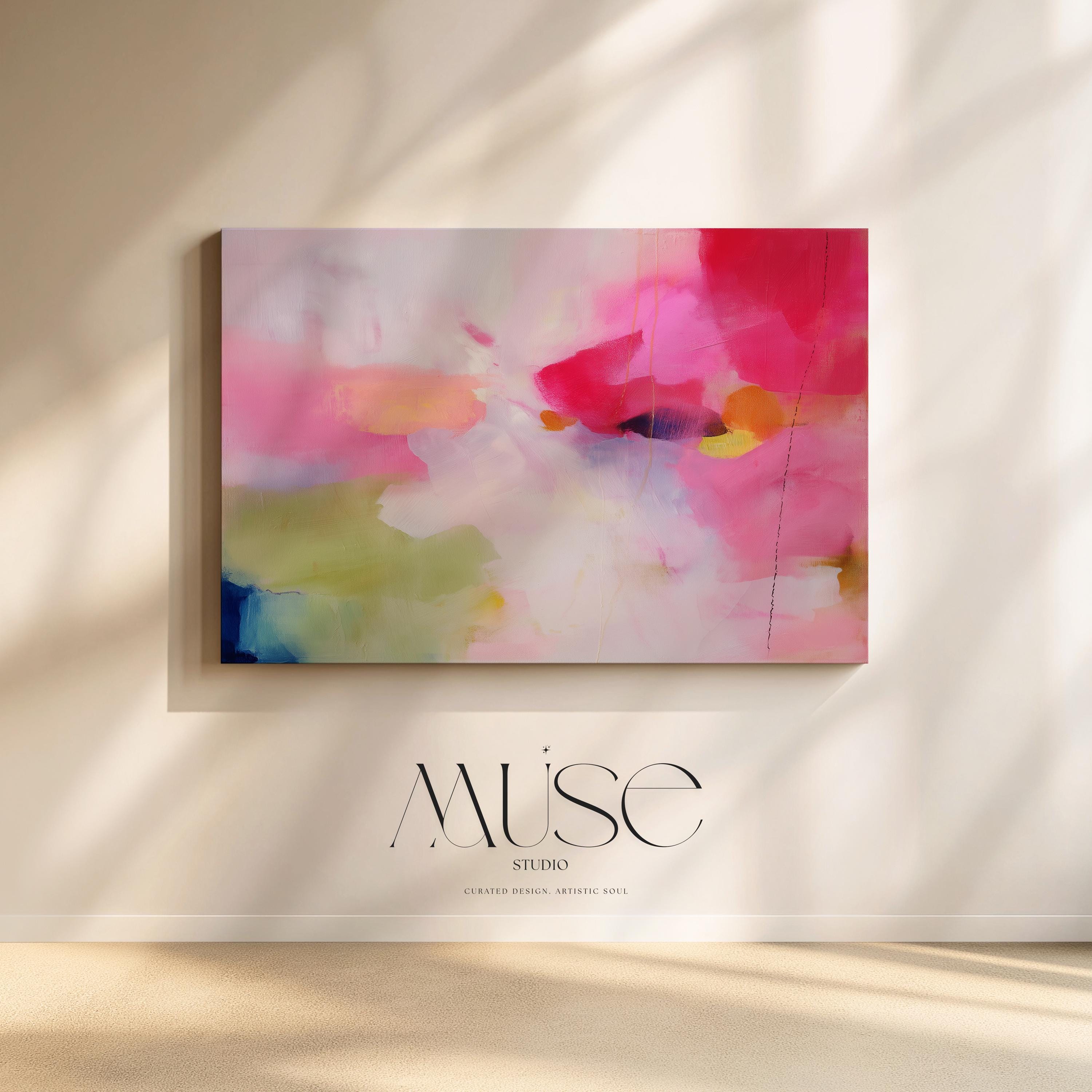 Pastel Abstract Wall Art Pink Blush and Coral Canvas Framed Art for Bedroom or Office Soft Modern Decor | Muse Studio N355