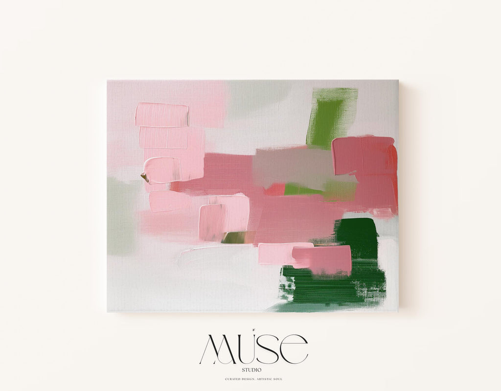 Muted Blush and Green Canvas Wall Art Soft Abstract Painting for Living Room or Bedroom Modern Minimalist Decor | Muse Studio 316