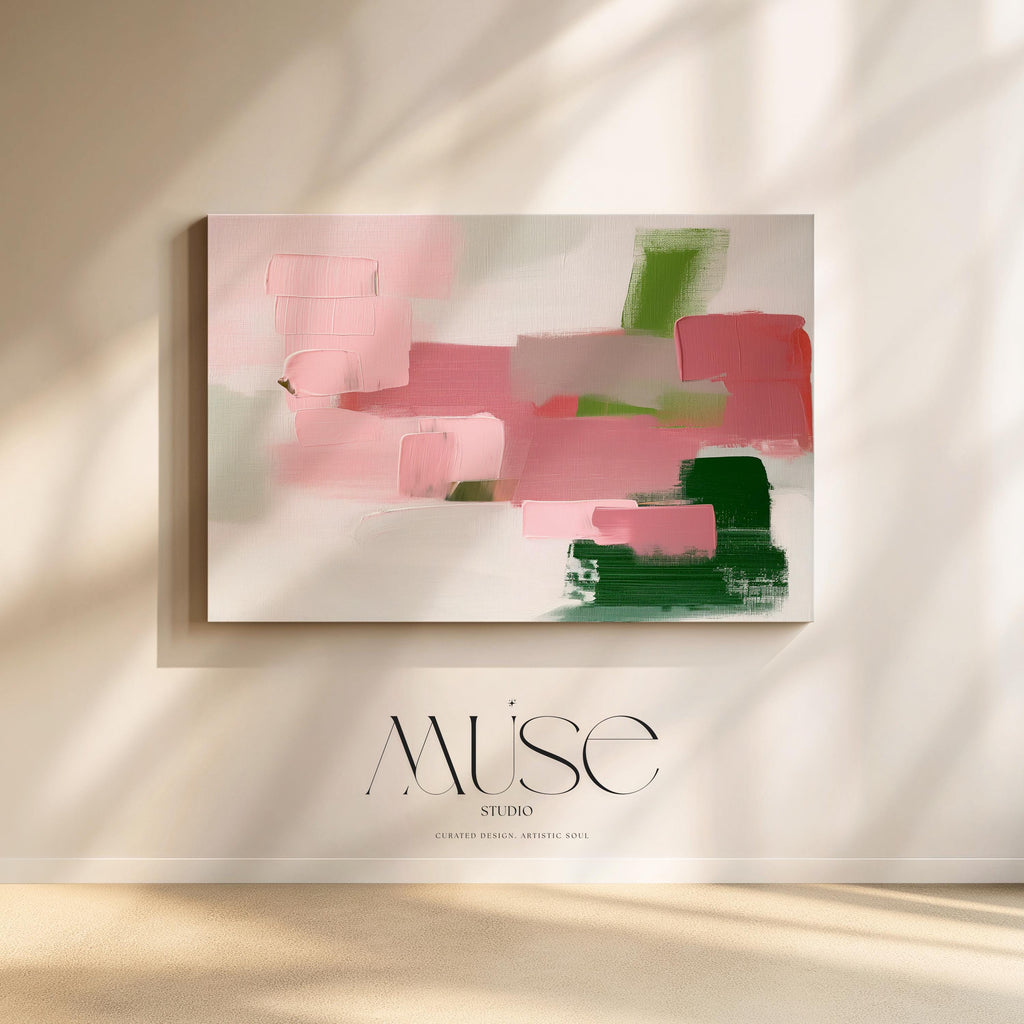 Muted Blush and Green Canvas Wall Art Soft Abstract Painting for Living Room or Bedroom Modern Minimalist Decor | Muse Studio 316