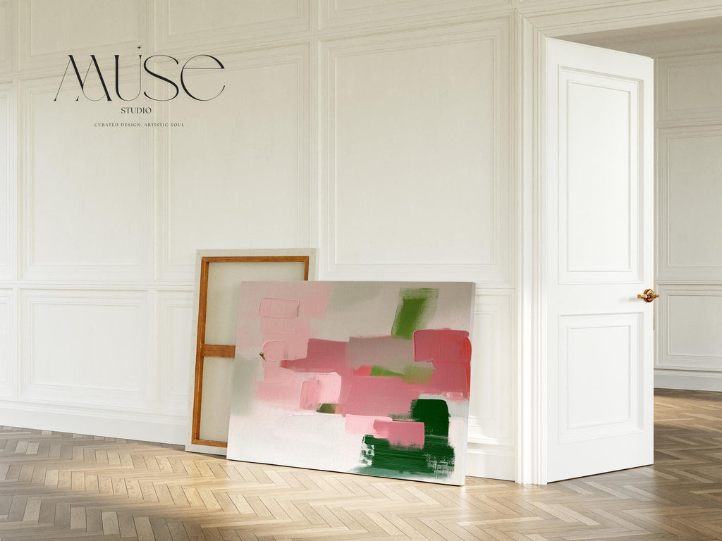 Muted Blush and Green Canvas Wall Art Soft Abstract Painting for Living Room or Bedroom Modern Minimalist Decor | Muse Studio 316