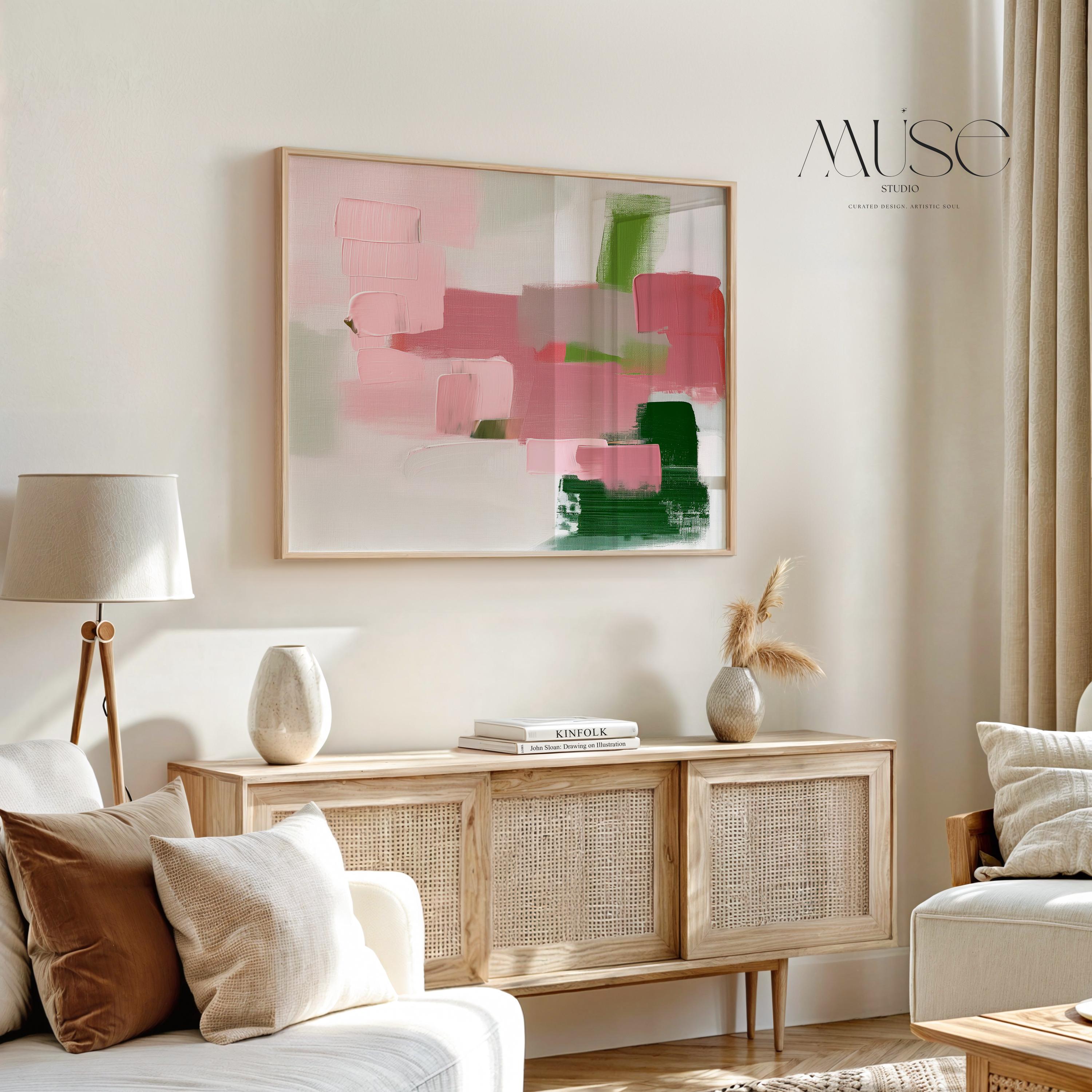Pastel Abstract Art Print in Pink Blush and Coral Soft Modern Wall Decor for Bedroom Office or Gallery | Muse Studio N355