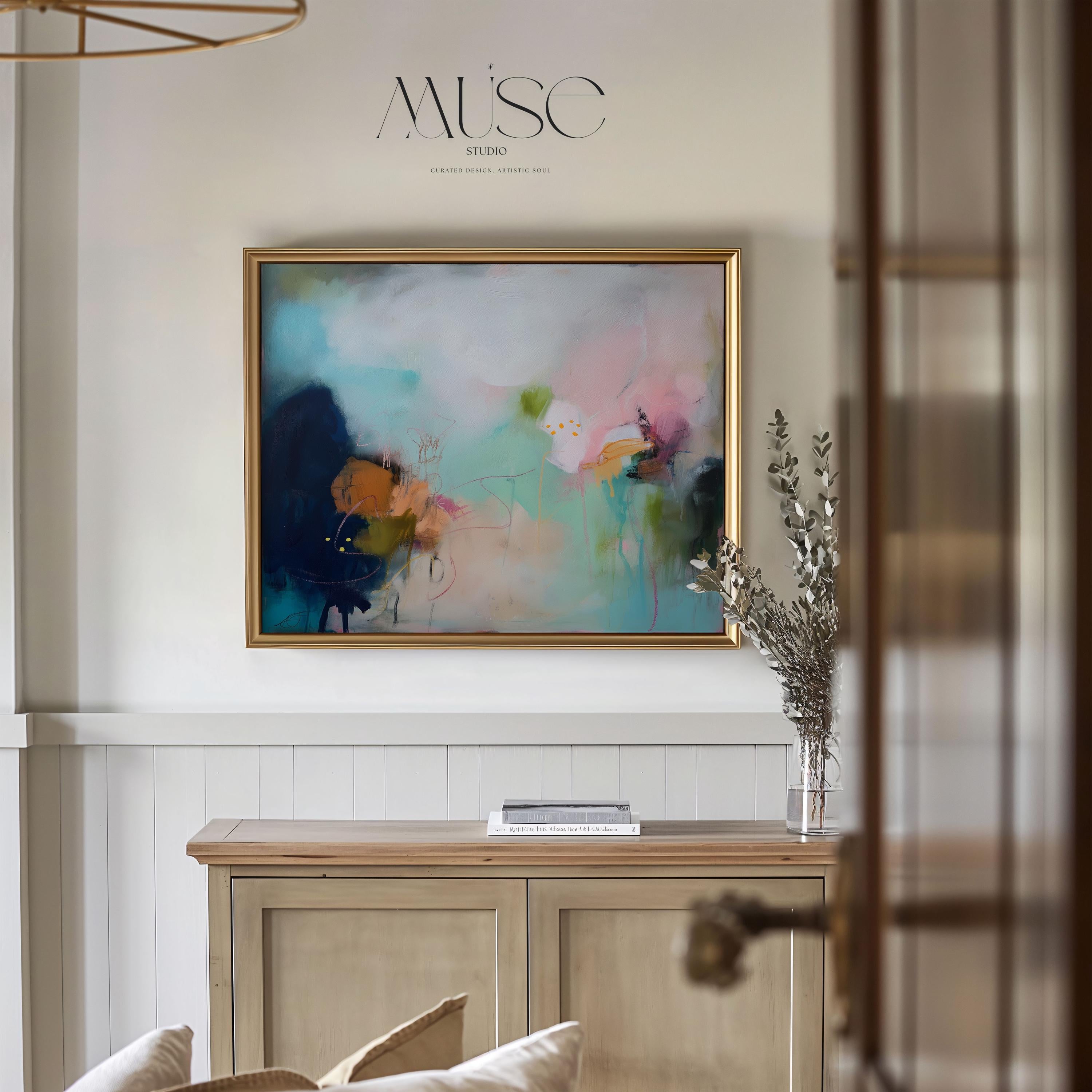 Aqua and Blush Abstract Wall Poster Soft Neutral Decor for Bedroom or Office Surreal Nature Inspired Art | Muse Studio 428