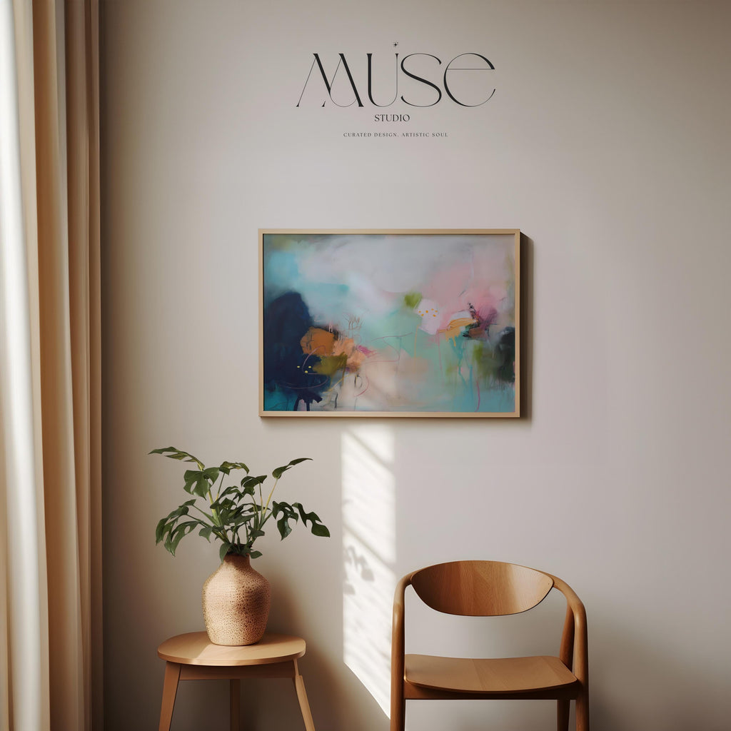 Aqua and Blush Abstract Wall Poster Soft Neutral Decor for Bedroom or Office Surreal Nature Inspired Art | Muse Studio 428