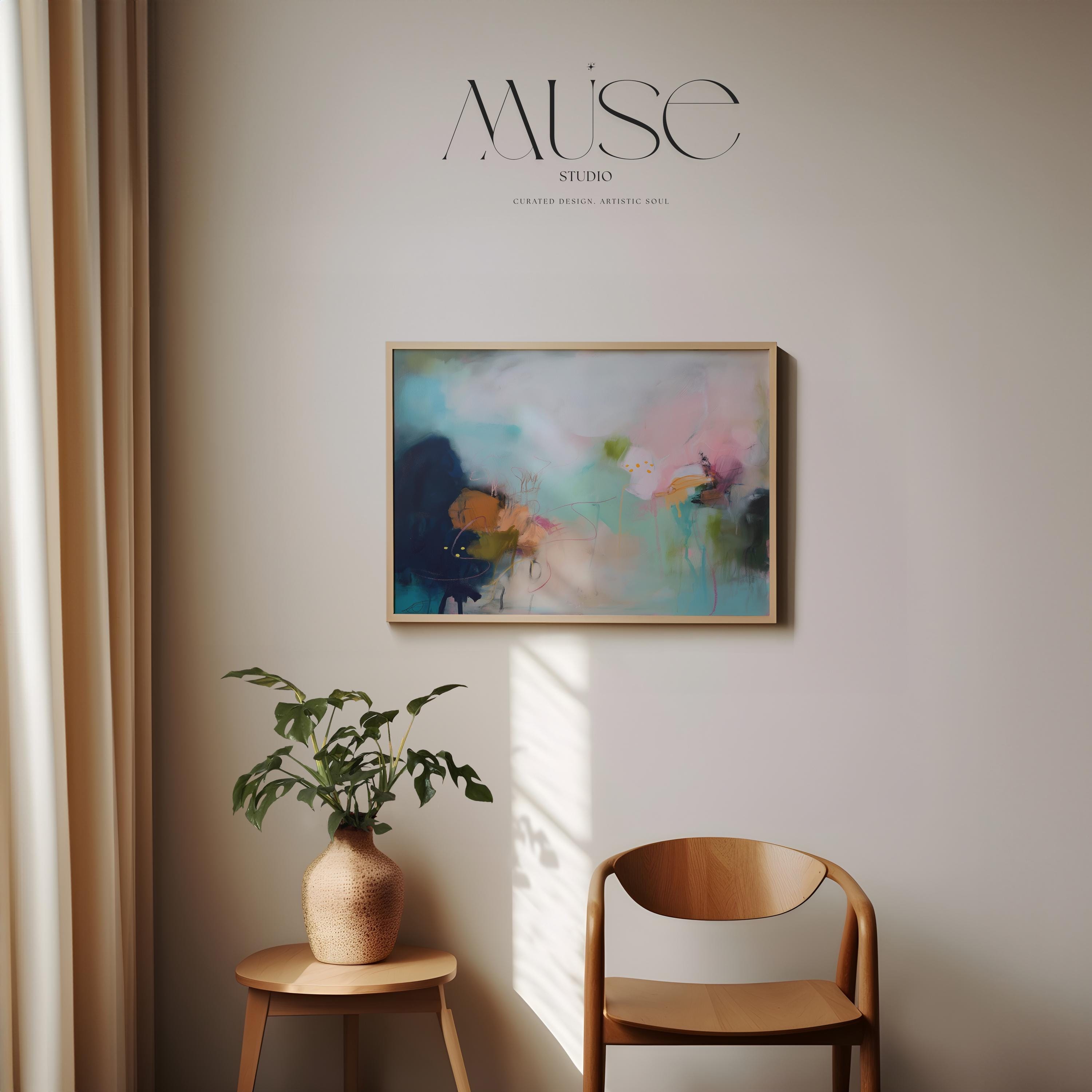 Aqua and Blush Abstract Wall Poster Soft Neutral Decor for Bedroom or Office Surreal Nature Inspired Art | Muse Studio 428
