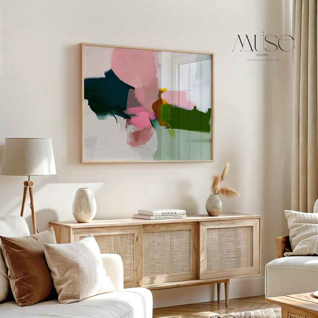 Aqua and Blush Abstract Wall Poster Soft Neutral Decor for Bedroom or Office Surreal Nature Inspired Art | Muse Studio 428