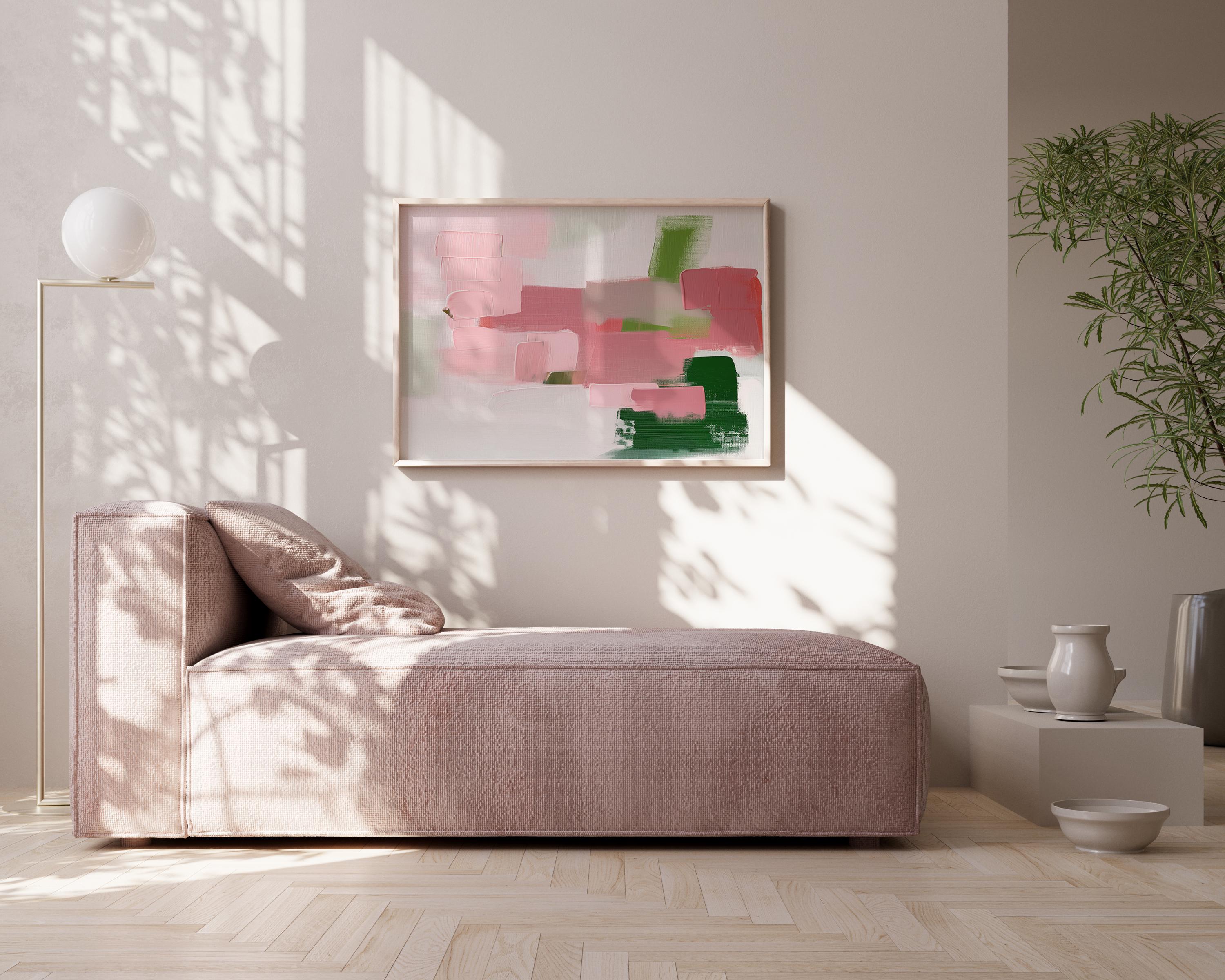 Pastel Abstract Art Print in Pink Blush and Coral Soft Modern Wall Decor for Bedroom Office or Gallery | Muse Studio N355