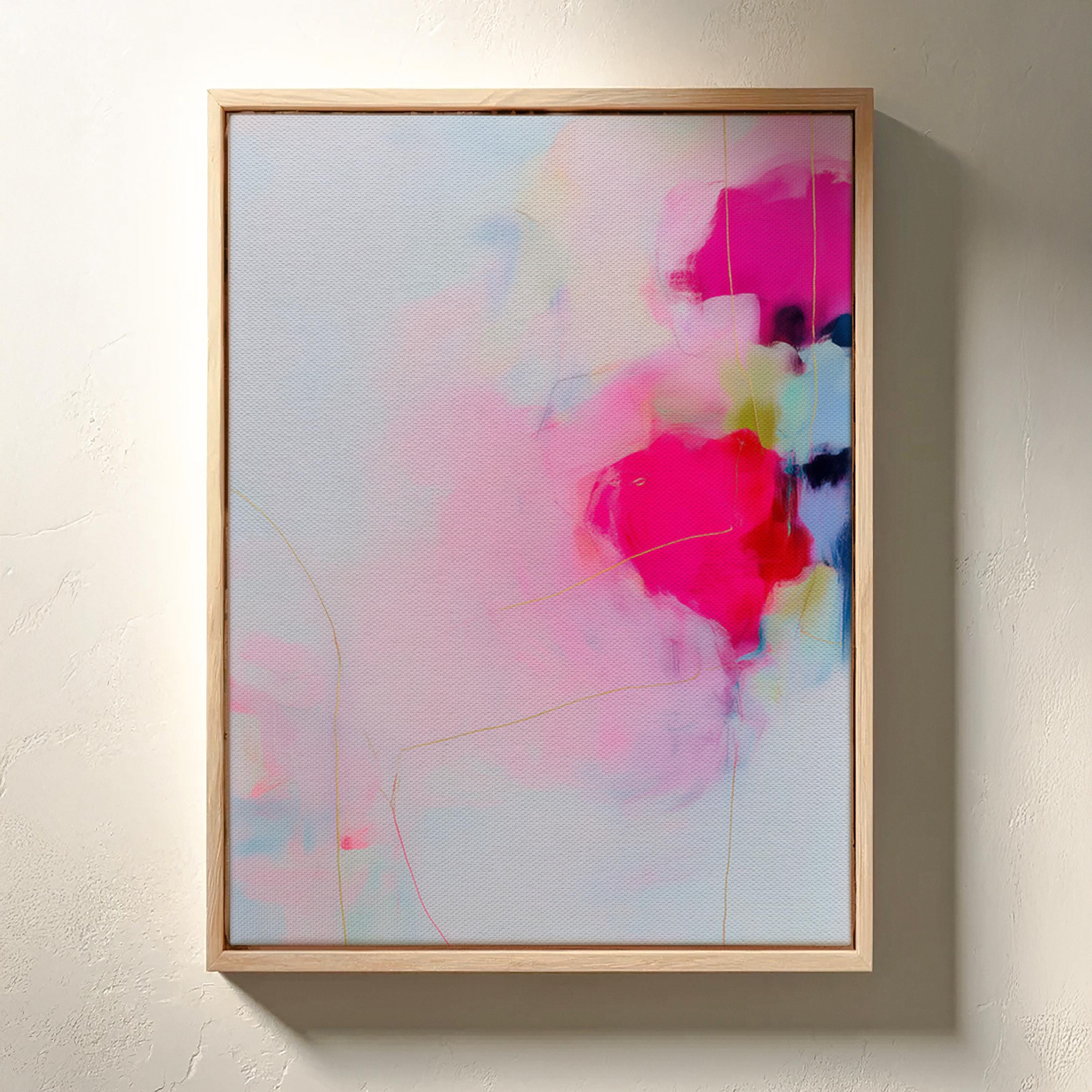 Blush and Pink Framed Canvas Wall Art Soft Modern Decor for Bedroom or Nursery Abstract Pastel Painting | Muse Studio 436