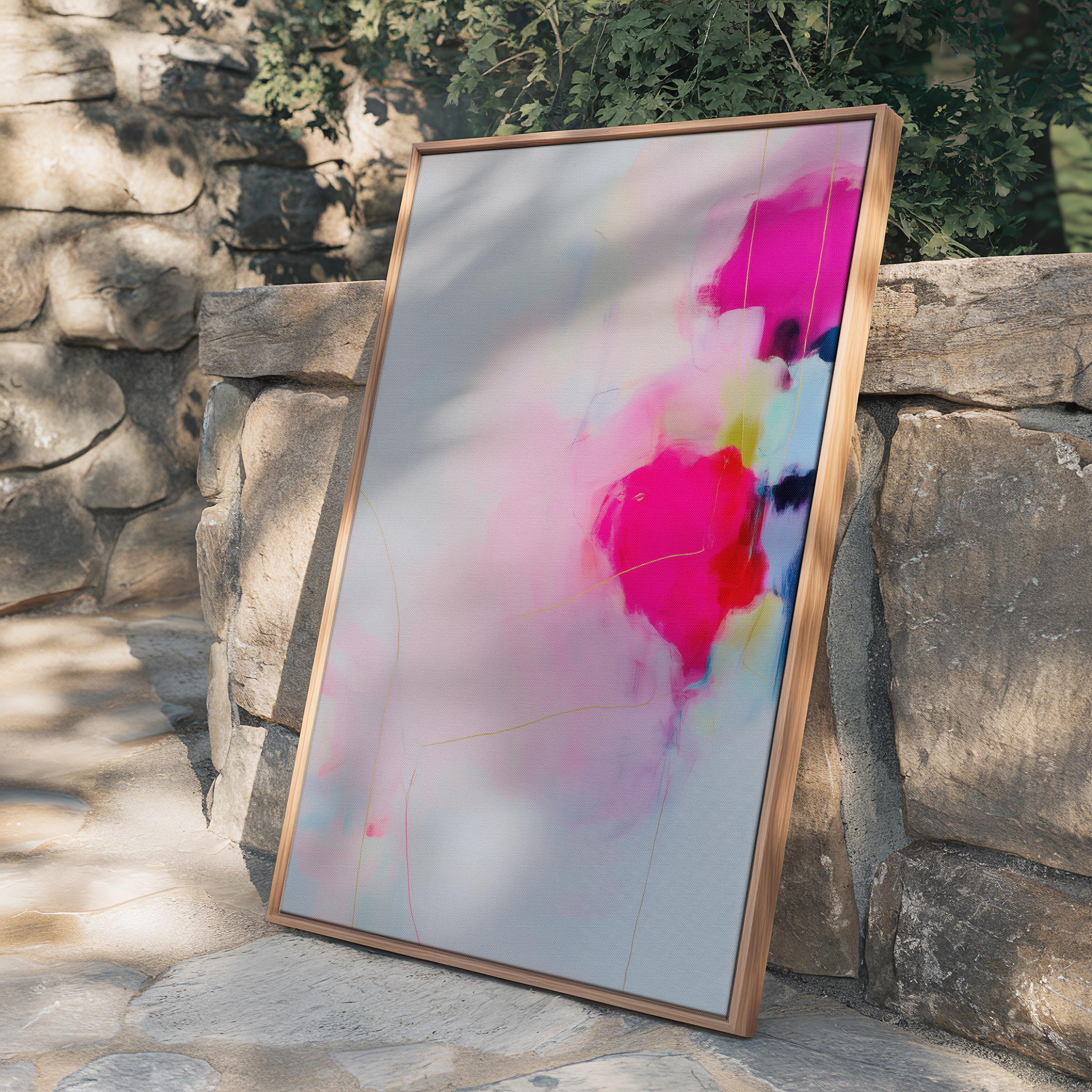 Blush and Pink Framed Canvas Wall Art Soft Modern Decor for Bedroom or Nursery Abstract Pastel Painting | Muse Studio 436