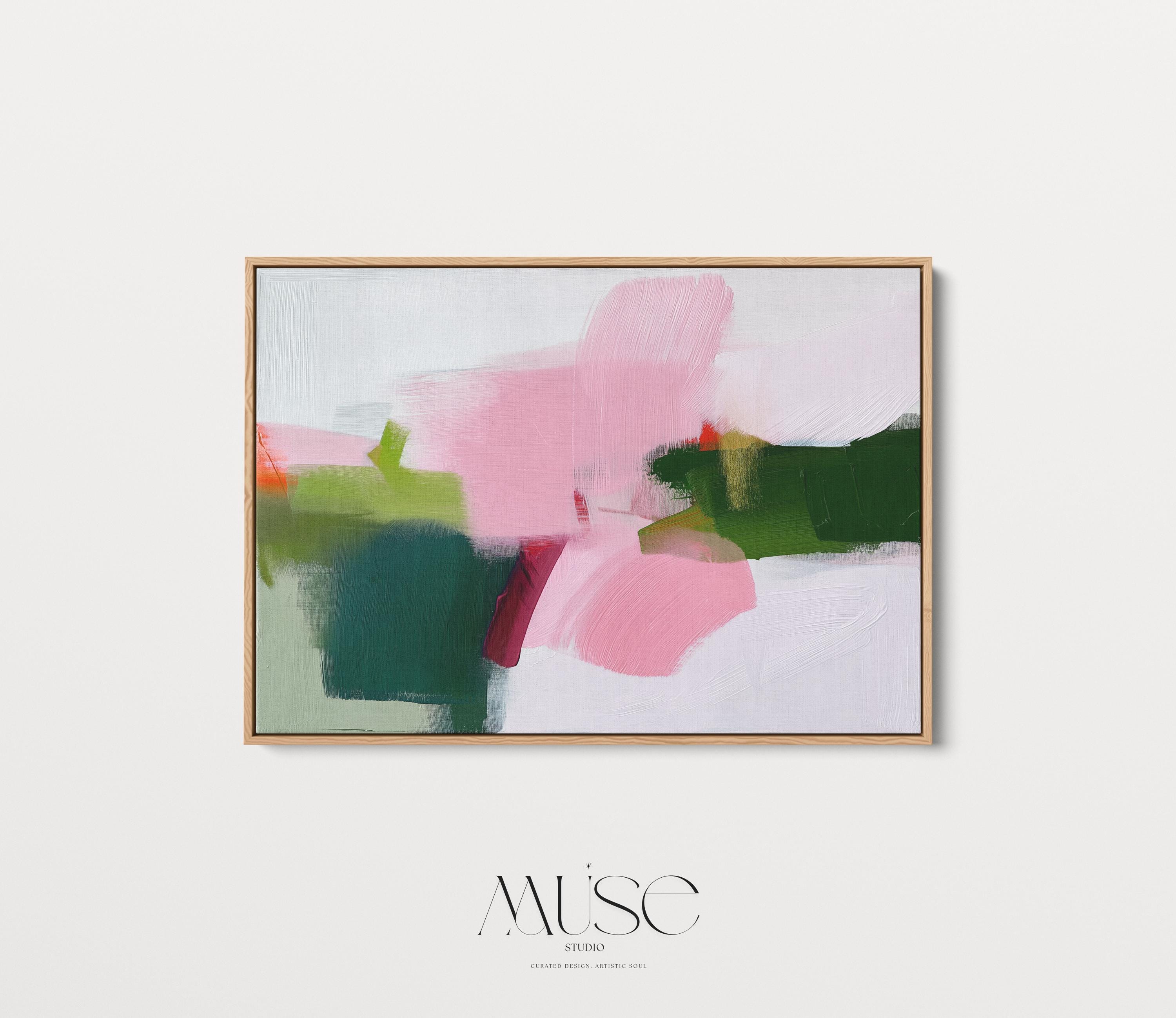 Large Abstract Canvas Art Pink Green Minimalist Color Pop Framed Painting Warm Minimalism Modern Home Living Room Decor Accent 431