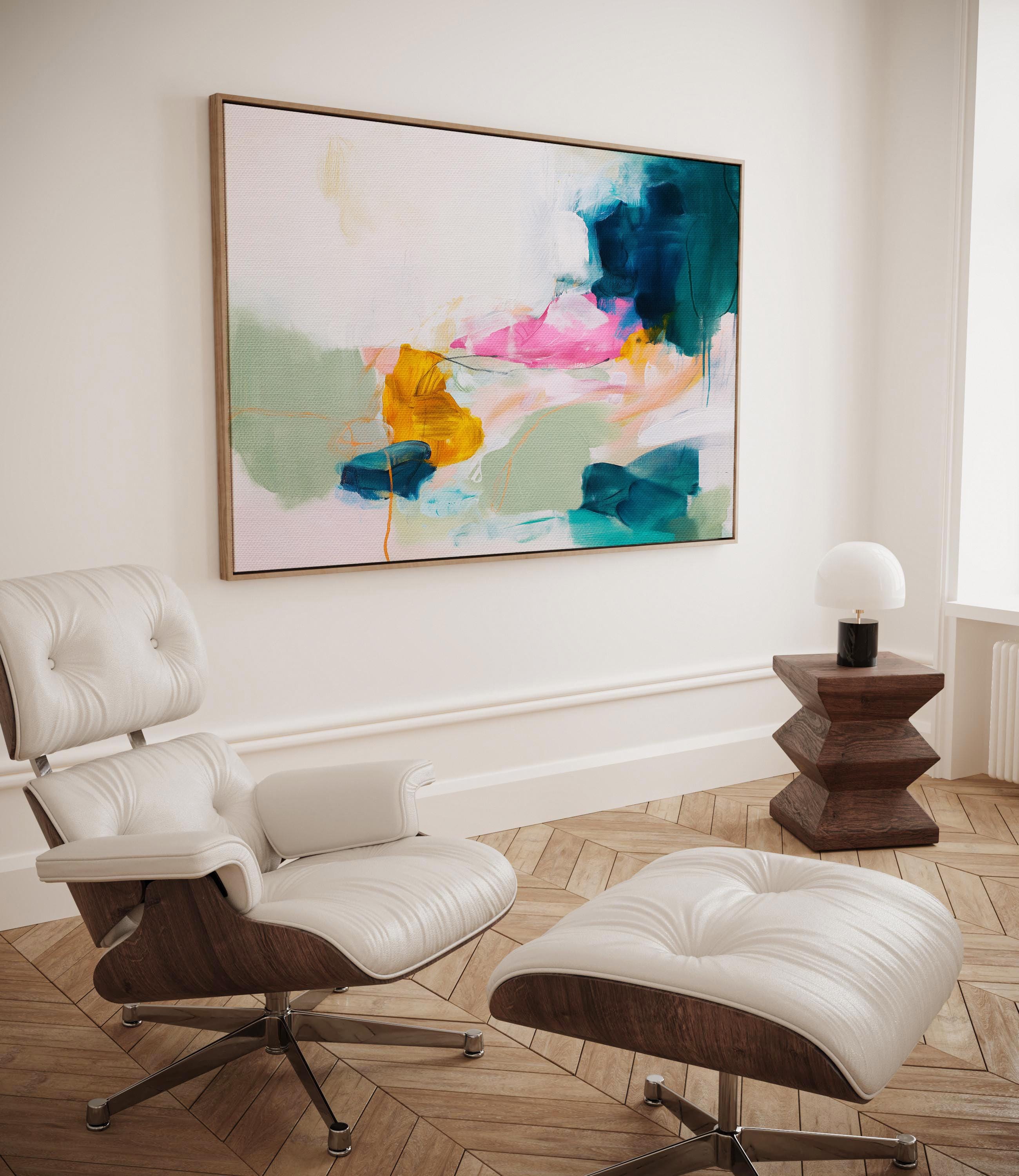 Large Color Pop Canvas Art Pink Green Teal Abstract Painting Dopamine Decor Framed Modern Wall Art for Living Room Bedroom 453 wall art prints, living room decor, abstract painting, abstract art, modern wall art, modern art, living room art, abstract wall art, canvas wall art, wall art, abstract print, colorful wall art