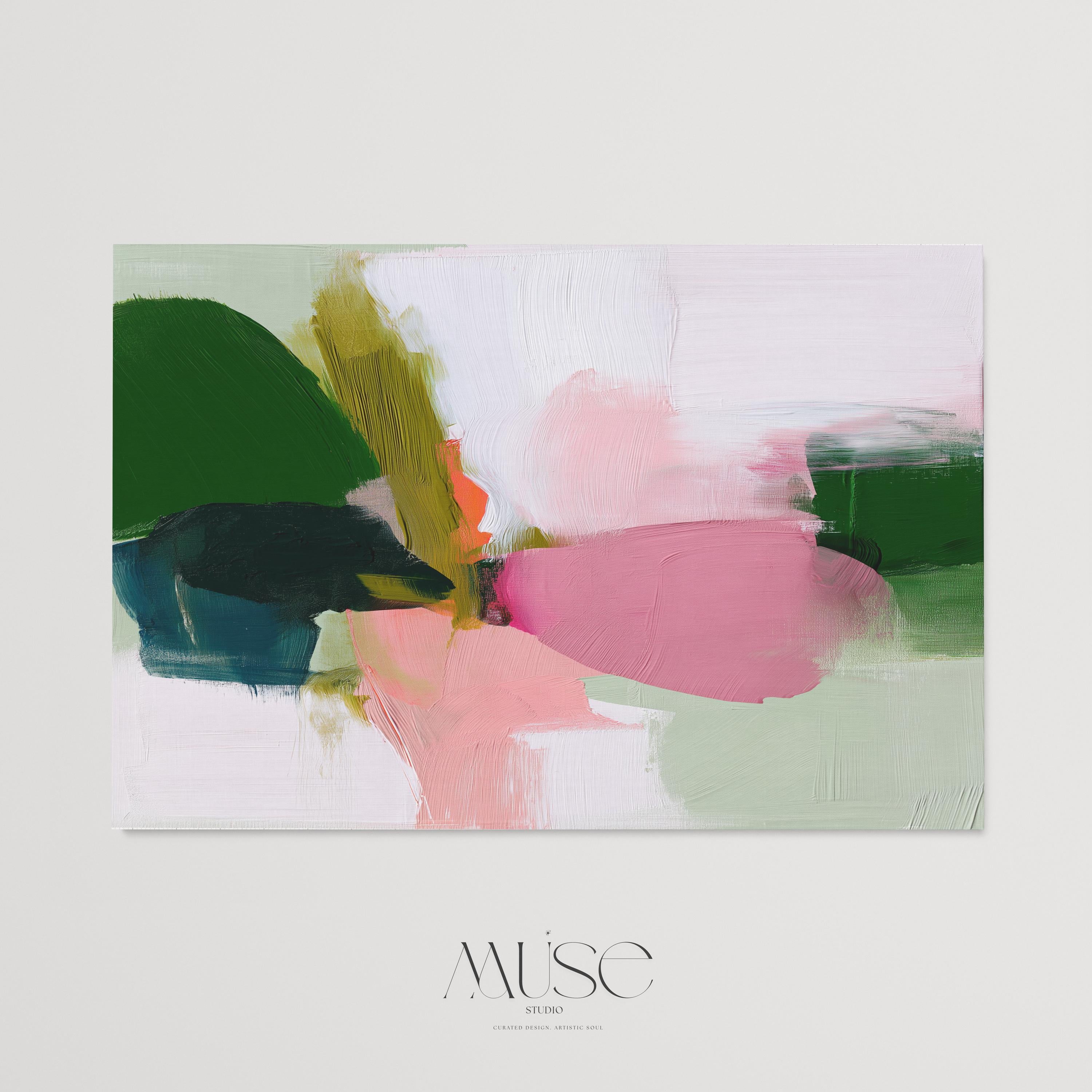 Bold Abstract Canvas Wall Art in Green and Pink, Large Modern Painting for Living Room or Dining Room, Soft Neutral Statement Piece 430