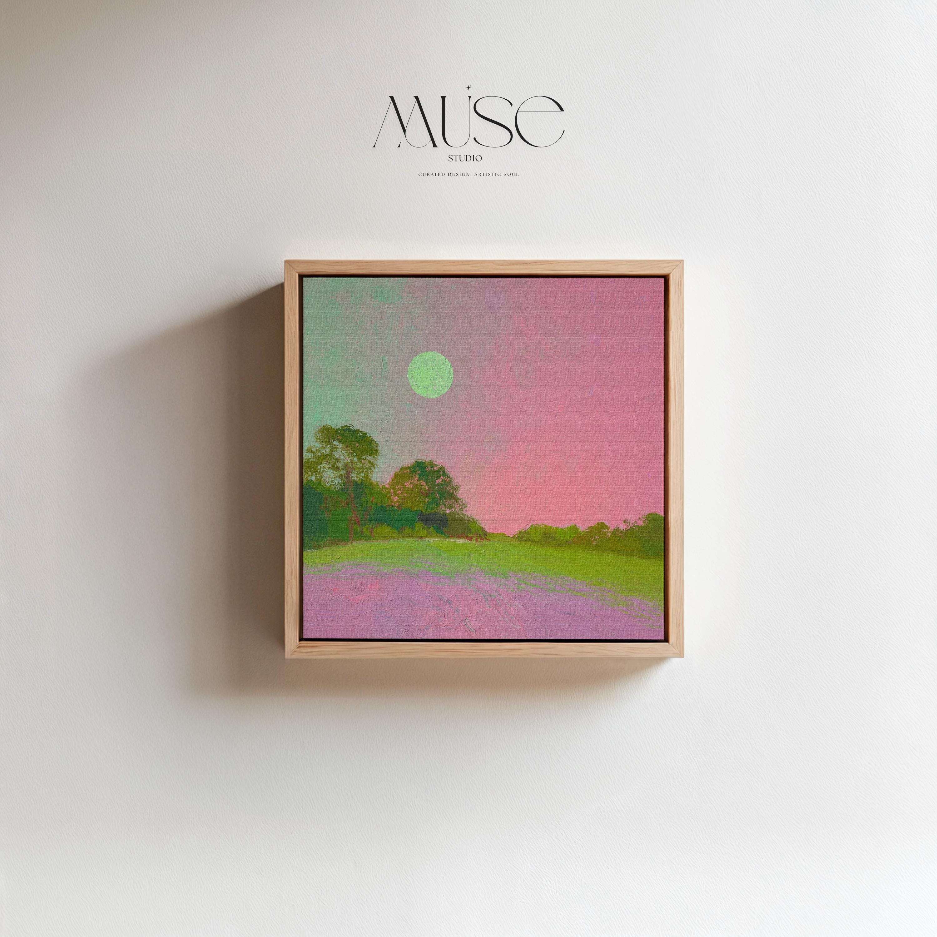 Pink Green Landscape Art Bold Abstract Color Pop Canvas Framed Wall Decor for Nursery Living Room Statement Art Modern Style 456