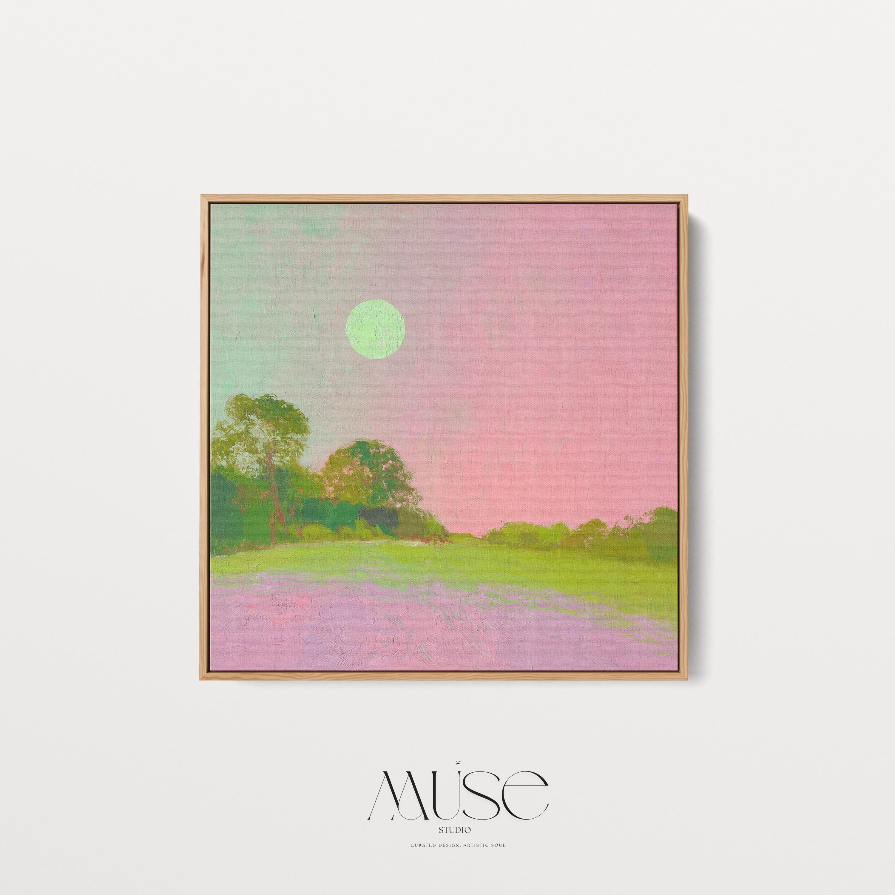 Pink Green Landscape Art Bold Abstract Color Pop Canvas Framed Wall Decor for Nursery Living Room Statement Art Modern Style 456