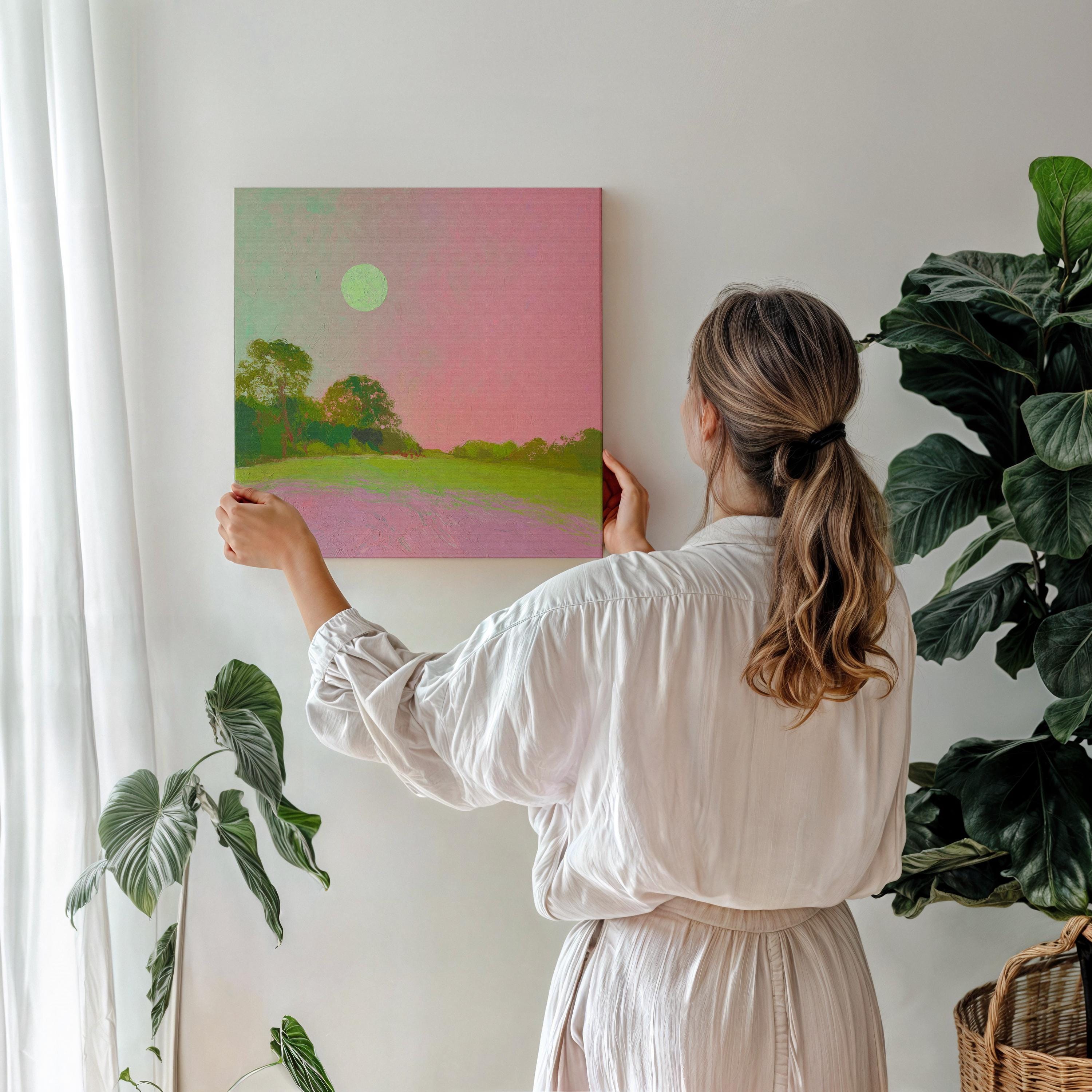 Oversized Canvas Wall Art in Pink, Teal, and Yellow, Framed Abstract Painting for Living Room, Soft Color Pop for Modern Interiors 454
