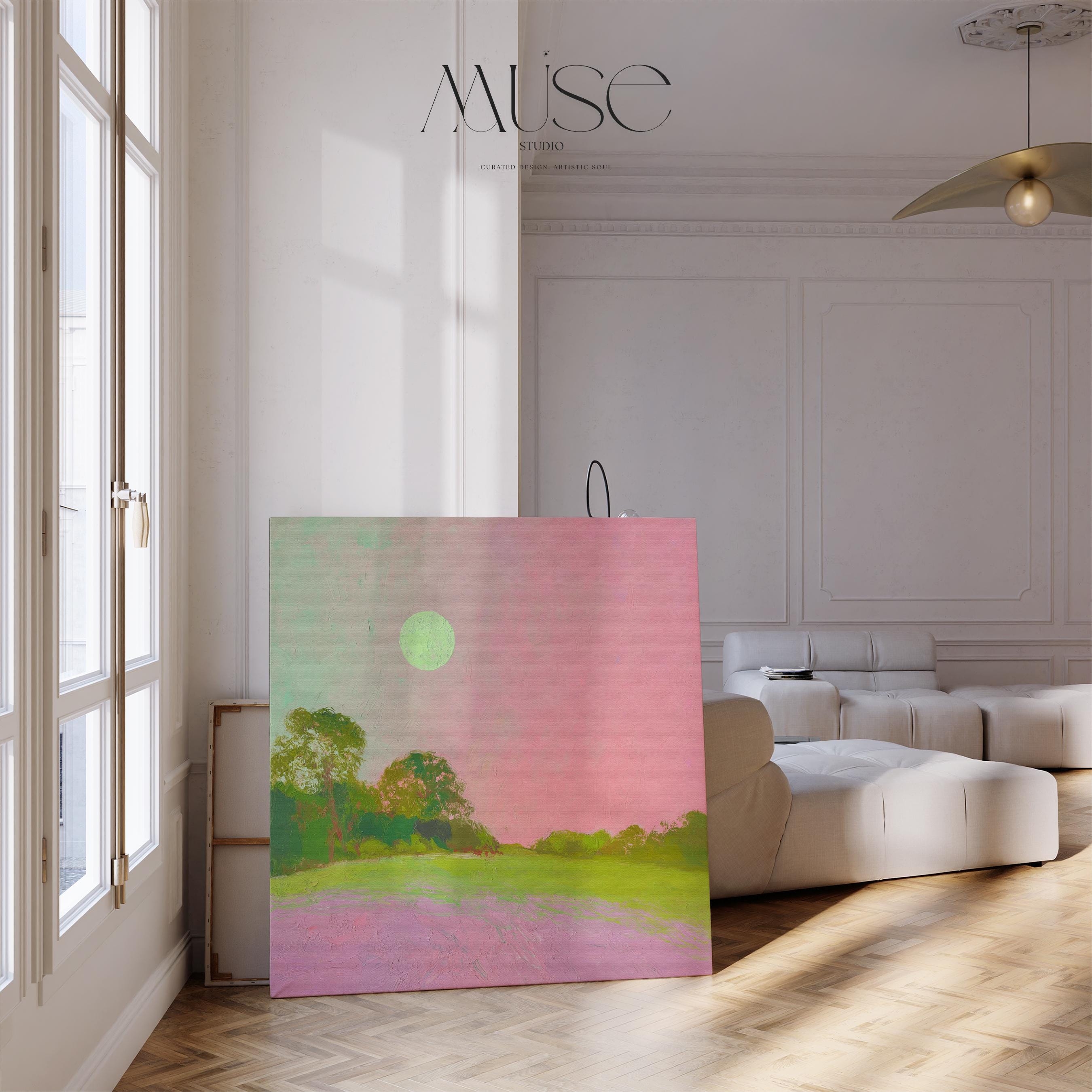 Oversized Canvas Wall Art in Pink, Teal, and Yellow, Framed Abstract Painting for Living Room, Soft Color Pop for Modern Interiors 454