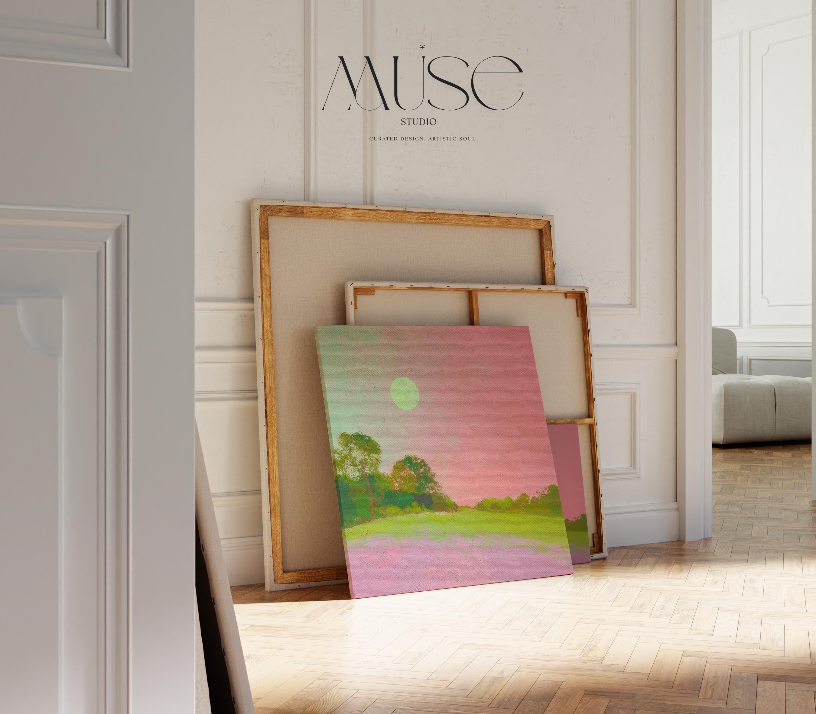 Oversized Canvas Wall Art in Pink, Teal, and Yellow, Framed Abstract Painting for Living Room, Soft Color Pop for Modern Interiors 454