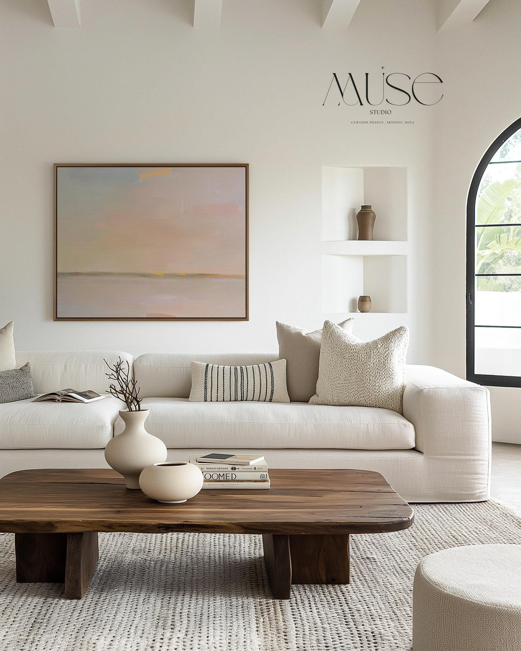 Framed Abstract Canvas Art Soft Horizon Pastel Sky Muted Modern Neutral Wall Decor Warm Minimalist Painting for Living Room 459 Framed Canvas Art Colorful abstract wall art on framed canvas, perfect for bold decor art and modern wall decor. Large statement piece with expressive brushstrokes and rich textures. Ready-to-hang giclée canvas designed to energize living rooms, offices, and curated interiors. Muse Studio Decor Art.