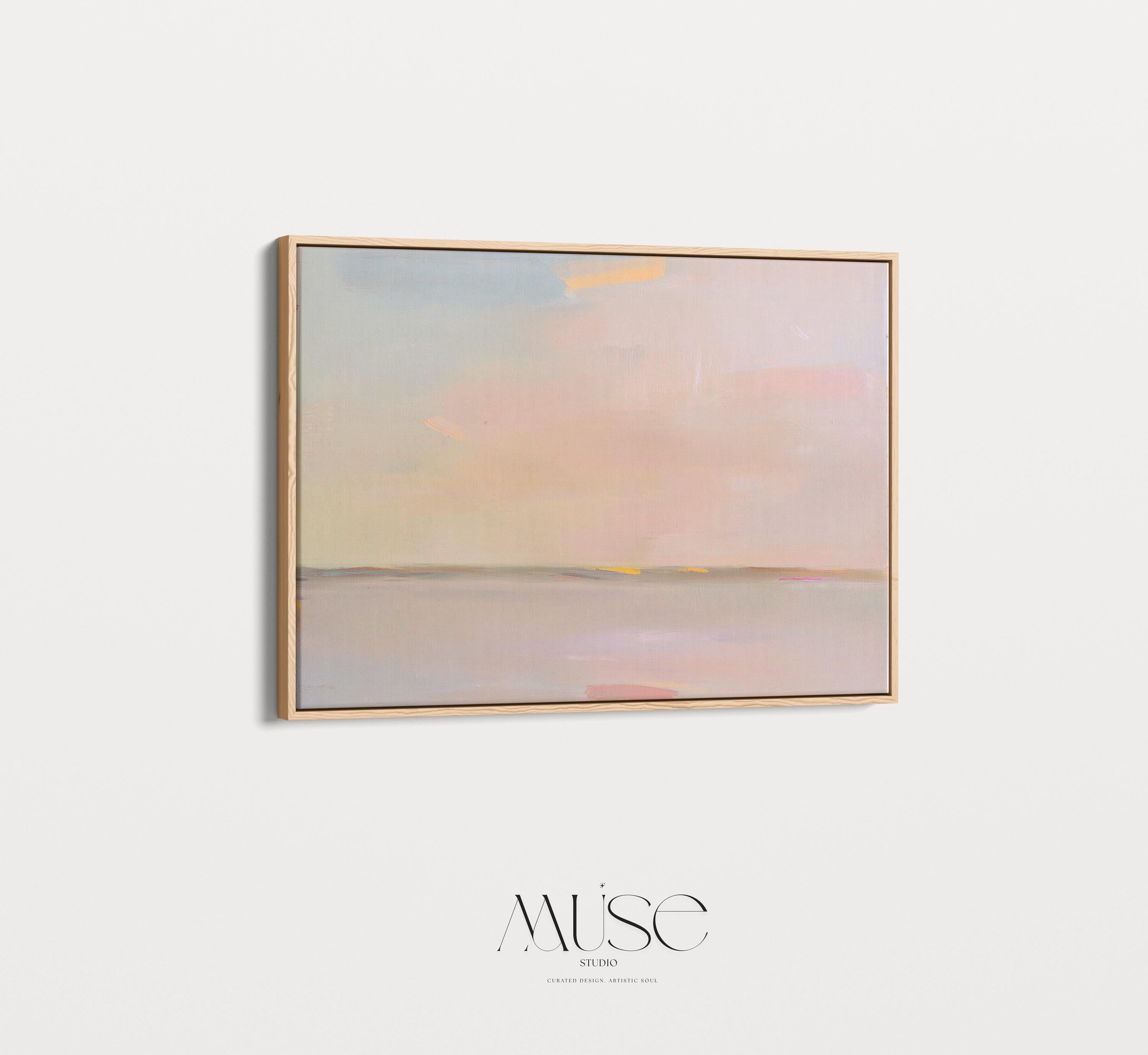 Framed Abstract Canvas Art Soft Horizon Pastel Sky Muted Modern Neutral Wall Decor Warm Minimalist Painting for Living Room 459 Framed Canvas Art Colorful abstract wall art on framed canvas, perfect for bold decor art and modern wall decor. Large statement piece with expressive brushstrokes and rich textures. Ready-to-hang giclée canvas designed to energize living rooms, offices, and curated interiors. Muse Studio Decor Art.