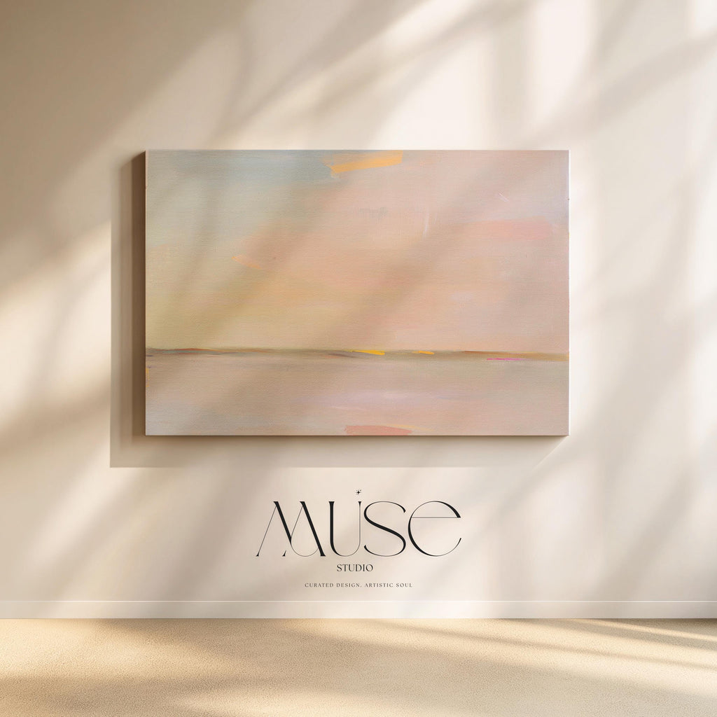 Large Canvas Wall Art Soft Neutral Horizon Abstract Painting Muted Modern Pastel Tones Warm Minimalist Decor for Bedroom or Living 459
