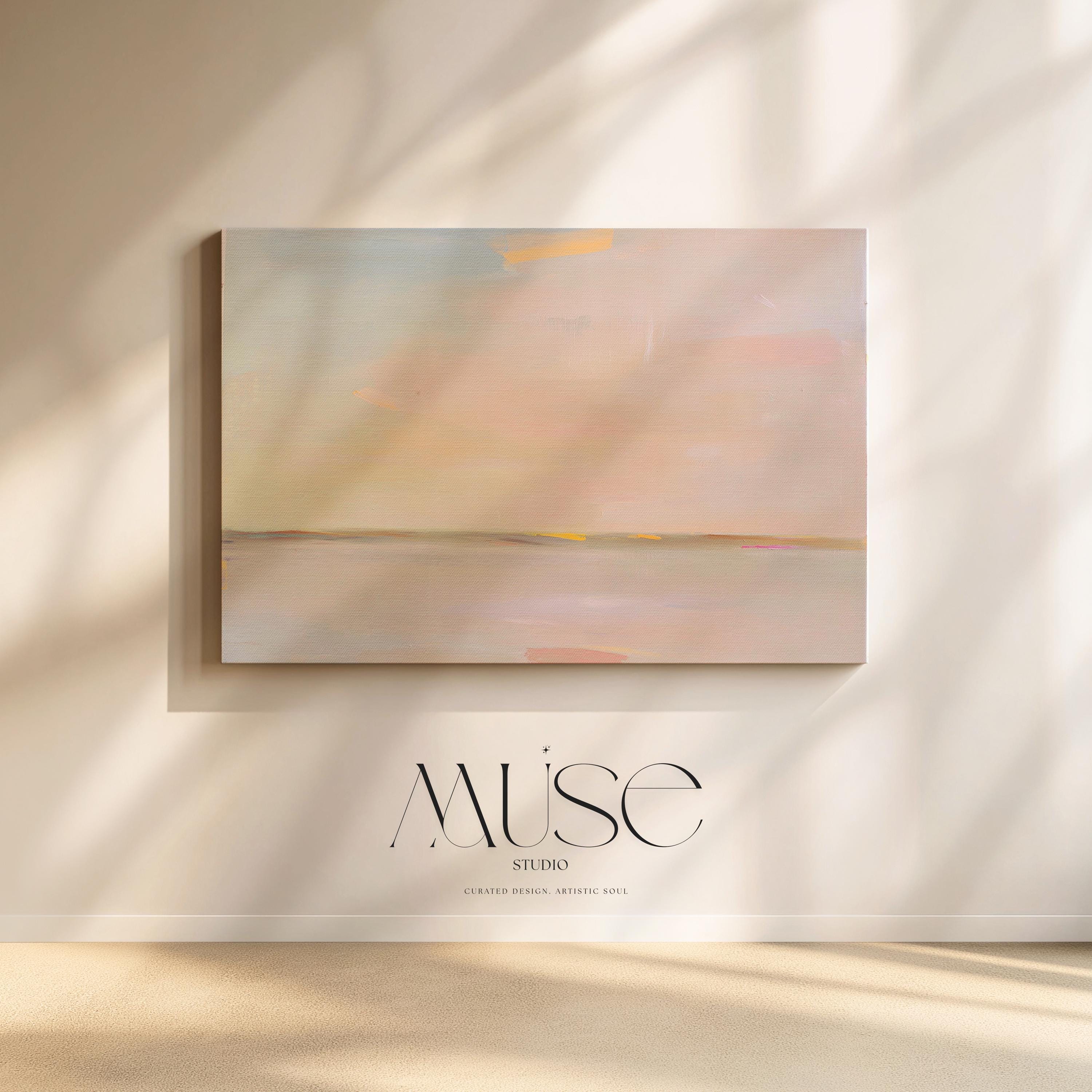 Large Canvas Wall Art Soft Neutral Horizon Abstract Painting Muted Modern Pastel Tones Warm Minimalist Decor for Bedroom or Living 459 Stretched Canvas Art Large abstract wall decor on stretched canvas, gallery-wrapped and ready to hang. Perfect for colorful wall art in living rooms, office spaces, and design projects. Giclée canvas print with bold brushwork and vibrant modern style for impactful home decor. Muse Studio Decor Art.