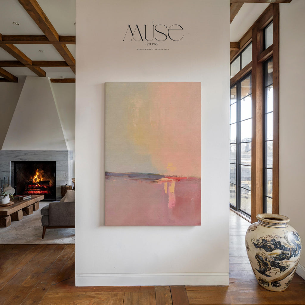 Large Canvas Wall Art Pink Blush Peach Vertical Horizon Painting Warm Minimalist Abstract for Living Room Entryway Decor 460 Stretched Canvas Art Large abstract wall decor on stretched canvas, gallery-wrapped and ready to hang. Perfect for colorful wall art in living rooms, office spaces, and design projects. Giclée canvas print with bold brushwork and vibrant modern style for impactful home decor. Muse Studio Decor Art.
