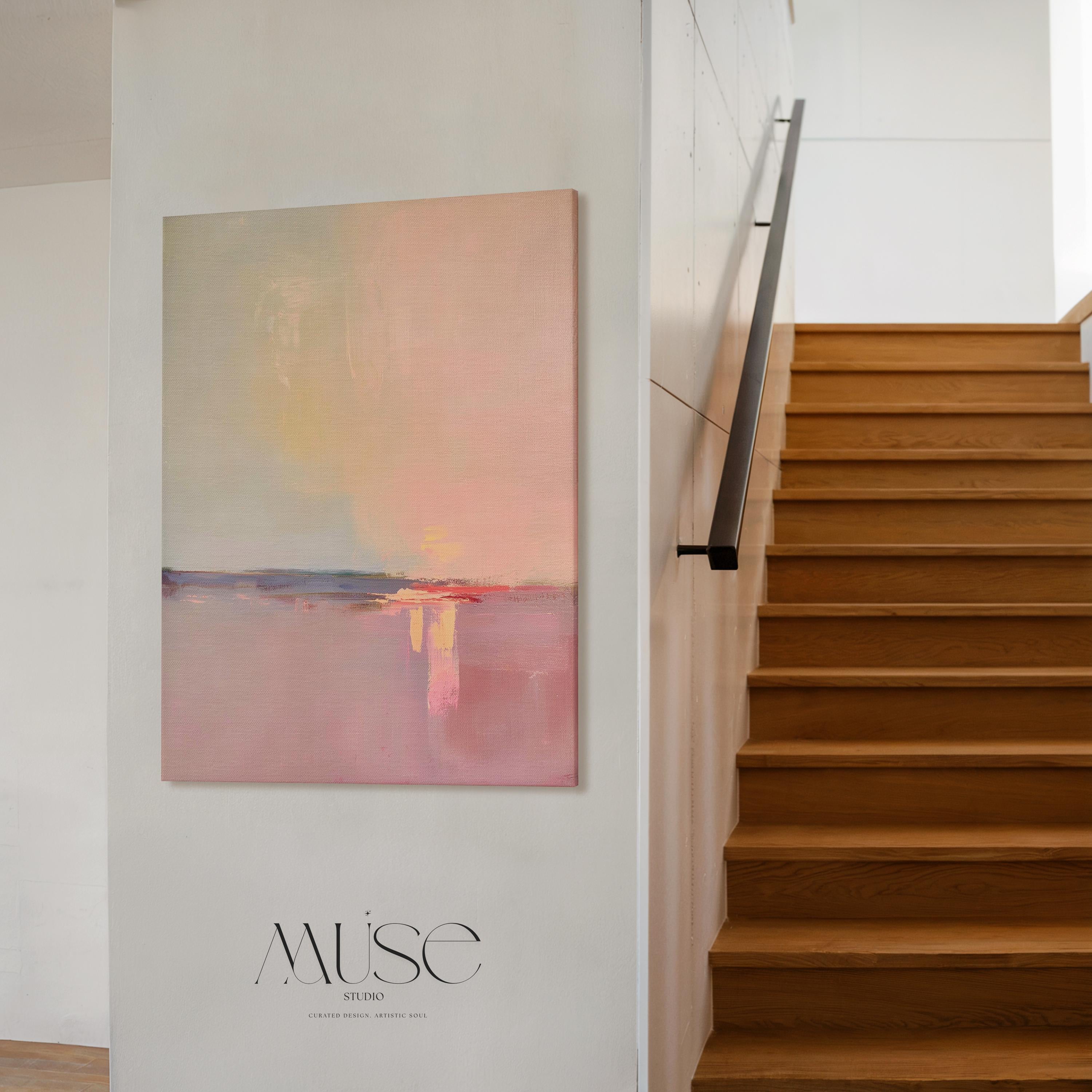 Large Canvas Wall Art Pink Blush Peach Vertical Horizon Painting Warm Minimalist Abstract for Living Room Entryway Decor 460