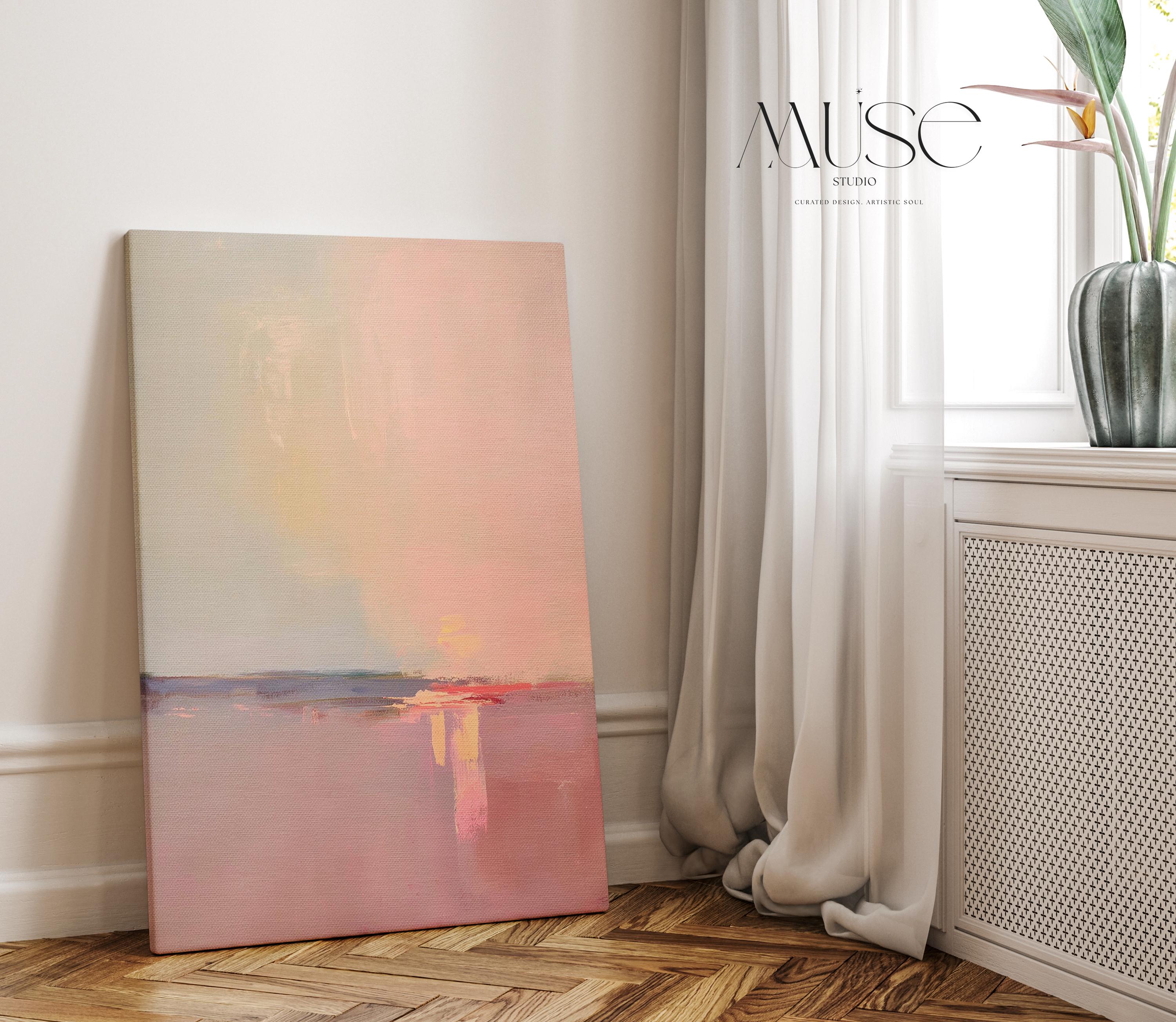 Large Canvas Wall Art Pink Blush Peach Vertical Horizon Painting Warm Minimalist Abstract for Living Room Entryway Decor 460