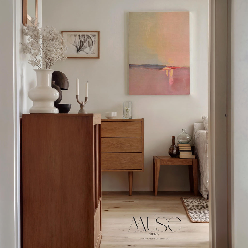 Large Canvas Wall Art Pink Blush Peach Vertical Horizon Painting Warm Minimalist Abstract for Living Room Entryway Decor 460 Stretched Canvas Art Large abstract wall decor on stretched canvas, gallery-wrapped and ready to hang. Perfect for colorful wall art in living rooms, office spaces, and design projects. Giclée canvas print with bold brushwork and vibrant modern style for impactful home decor. Muse Studio Decor Art.