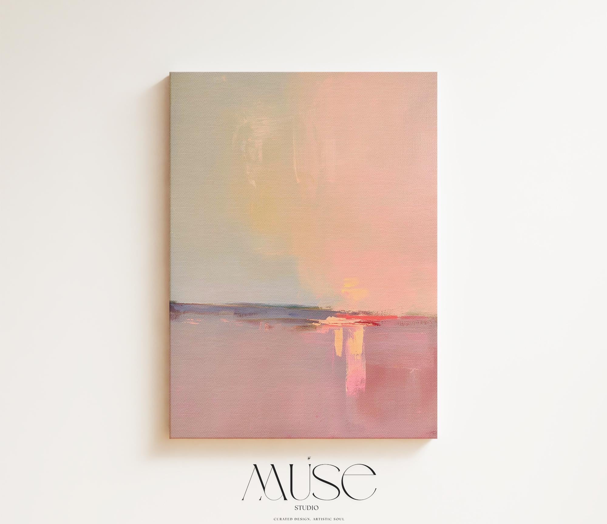 Large Canvas Wall Art Pink Blush Peach Vertical Horizon Painting Warm Minimalist Abstract for Living Room Entryway Decor 460