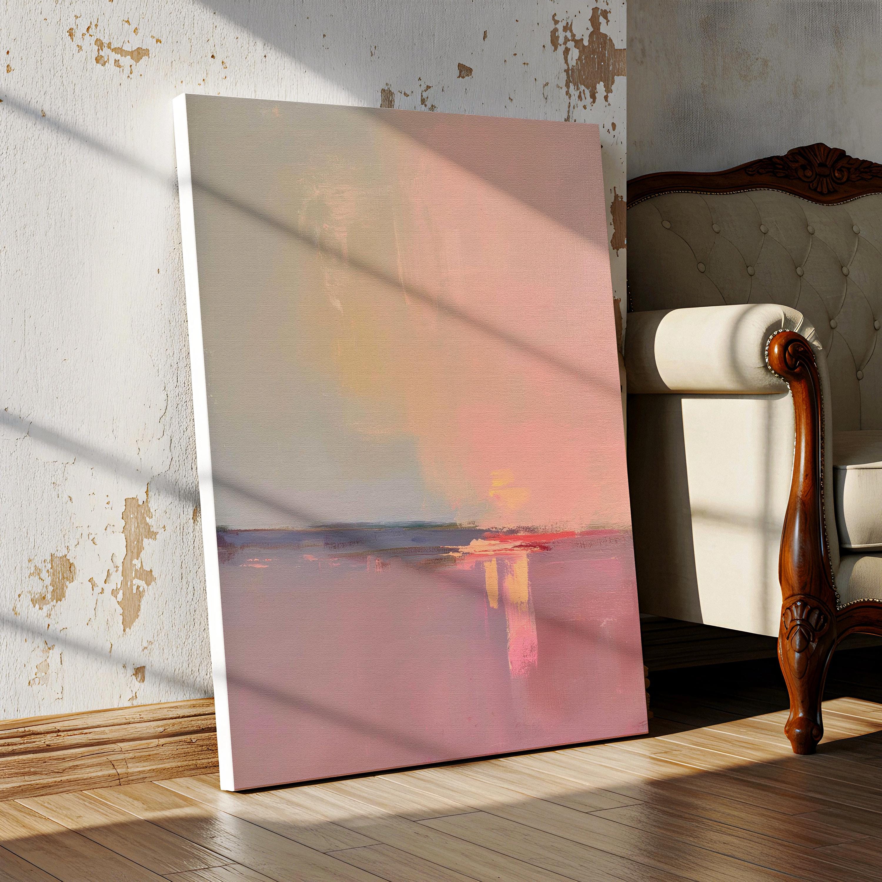 Large Canvas Wall Art Pink Blush Peach Vertical Horizon Painting Warm Minimalist Abstract for Living Room Entryway Decor 460 Stretched Canvas Art Large abstract wall decor on stretched canvas, gallery-wrapped and ready to hang. Perfect for colorful wall art in living rooms, office spaces, and design projects. Giclée canvas print with bold brushwork and vibrant modern style for impactful home decor. Muse Studio Decor Art.
