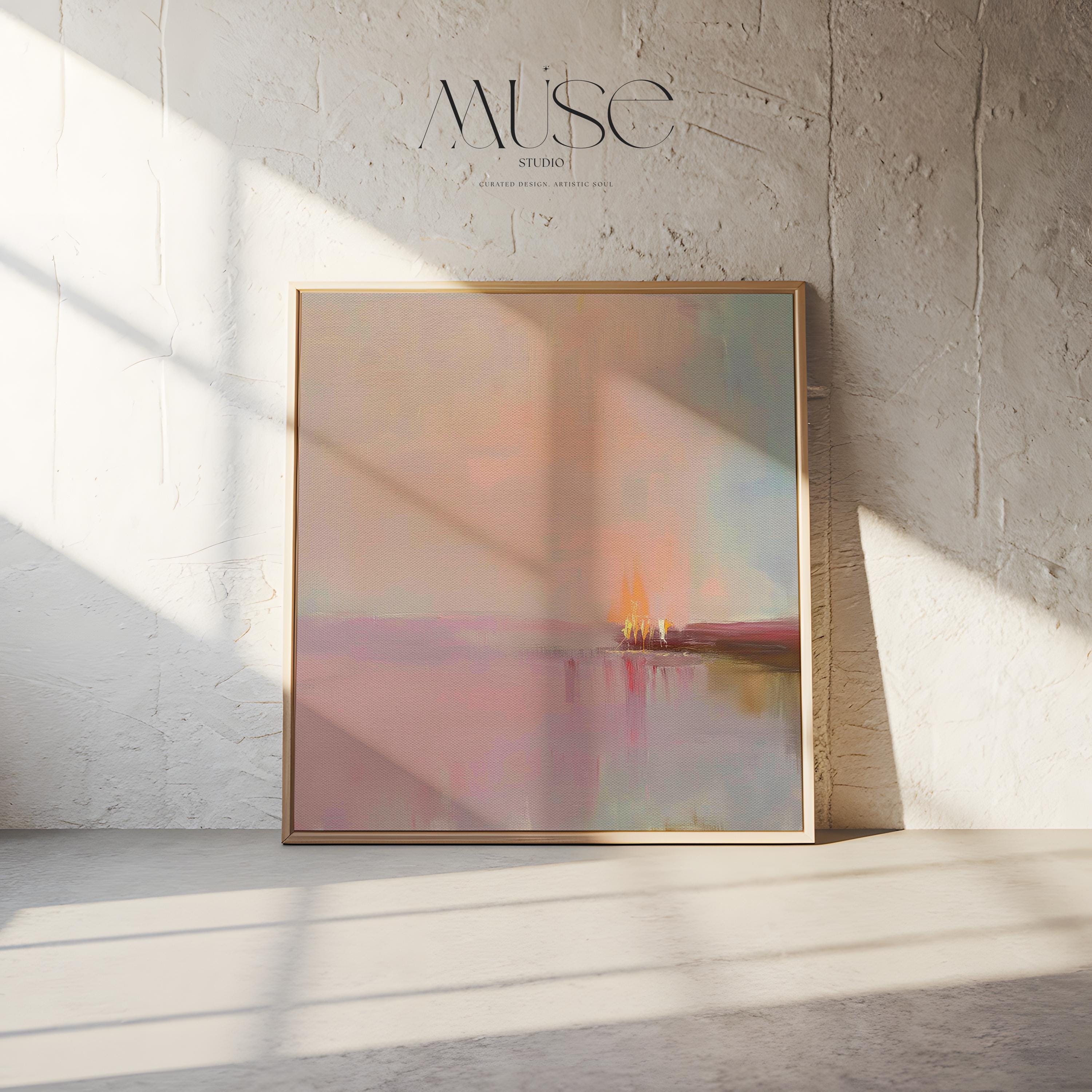 Framed Abstract Canvas Art Blush Pink Horizon Pastel Landscape Soft Glow Warm Minimalist Decor for Dining Room Entryway 461 Framed Canvas Art Colorful abstract wall art on framed canvas, perfect for bold decor art and modern wall decor. Large statement piece with expressive brushstrokes and rich textures. Ready-to-hang giclée canvas designed to energize living rooms, offices, and curated interiors. Muse Studio Decor Art.